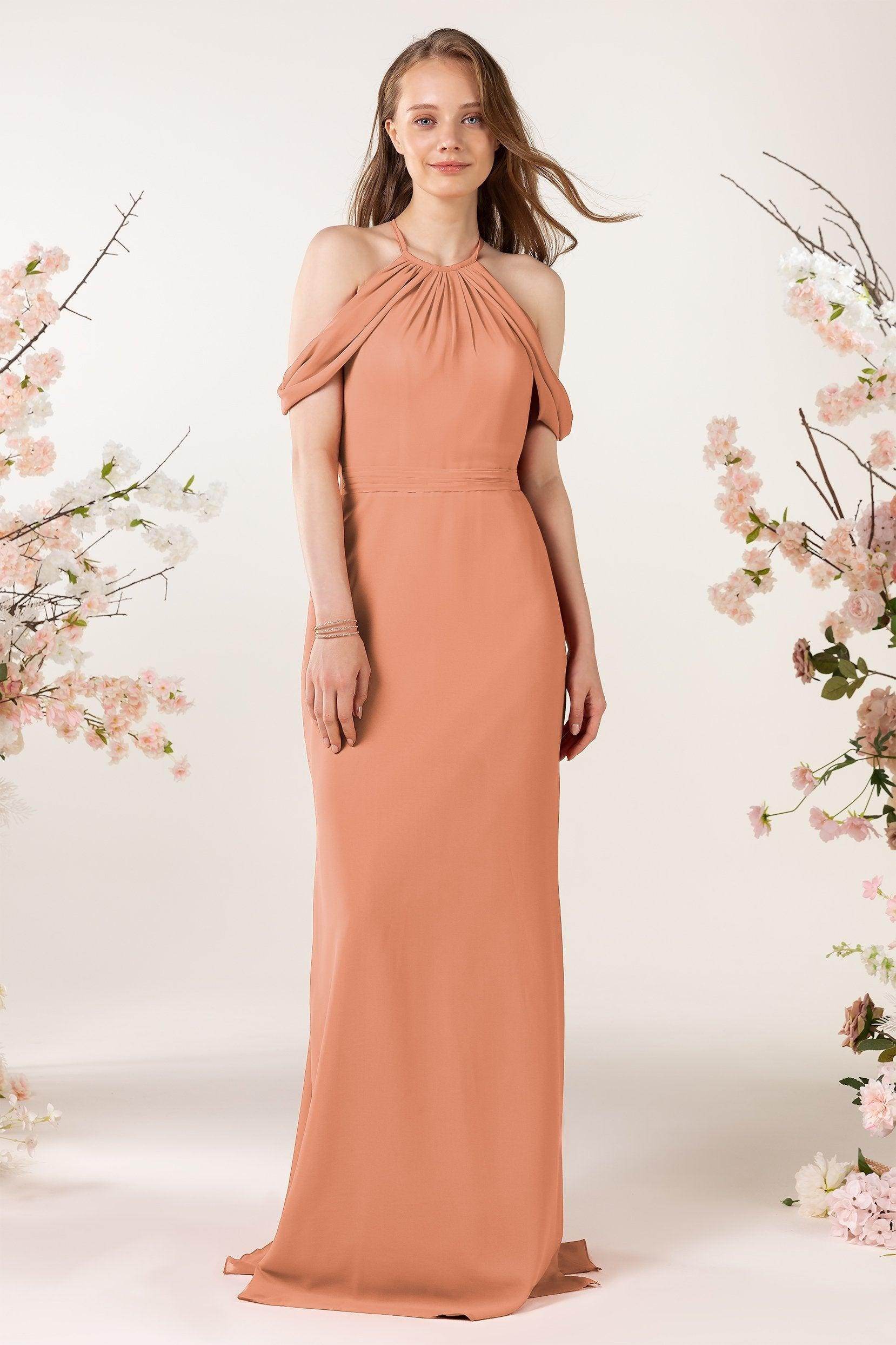 Sheath-Column Sweep Train Chiffon Bridesmaid Dress CB0463
