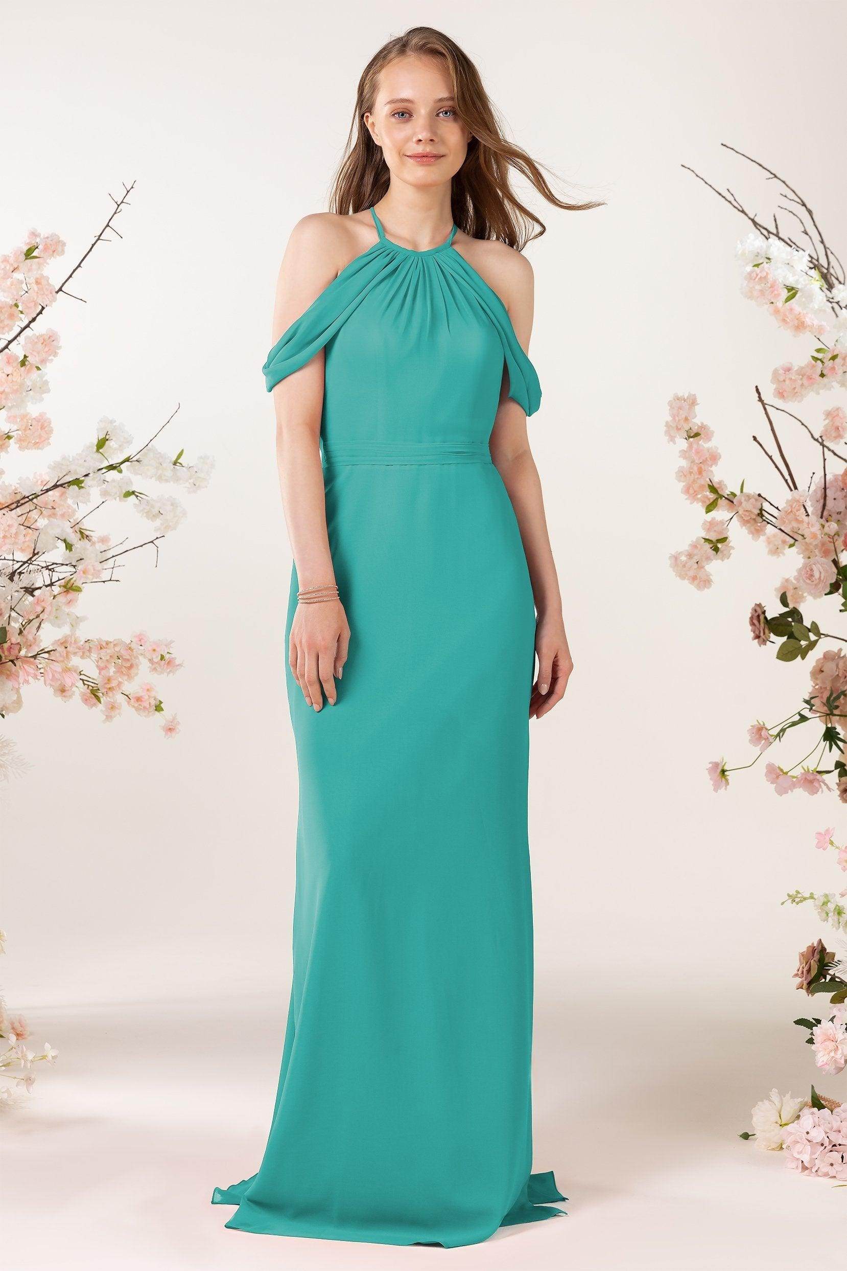 Sheath-Column Sweep Train Chiffon Bridesmaid Dress CB0463