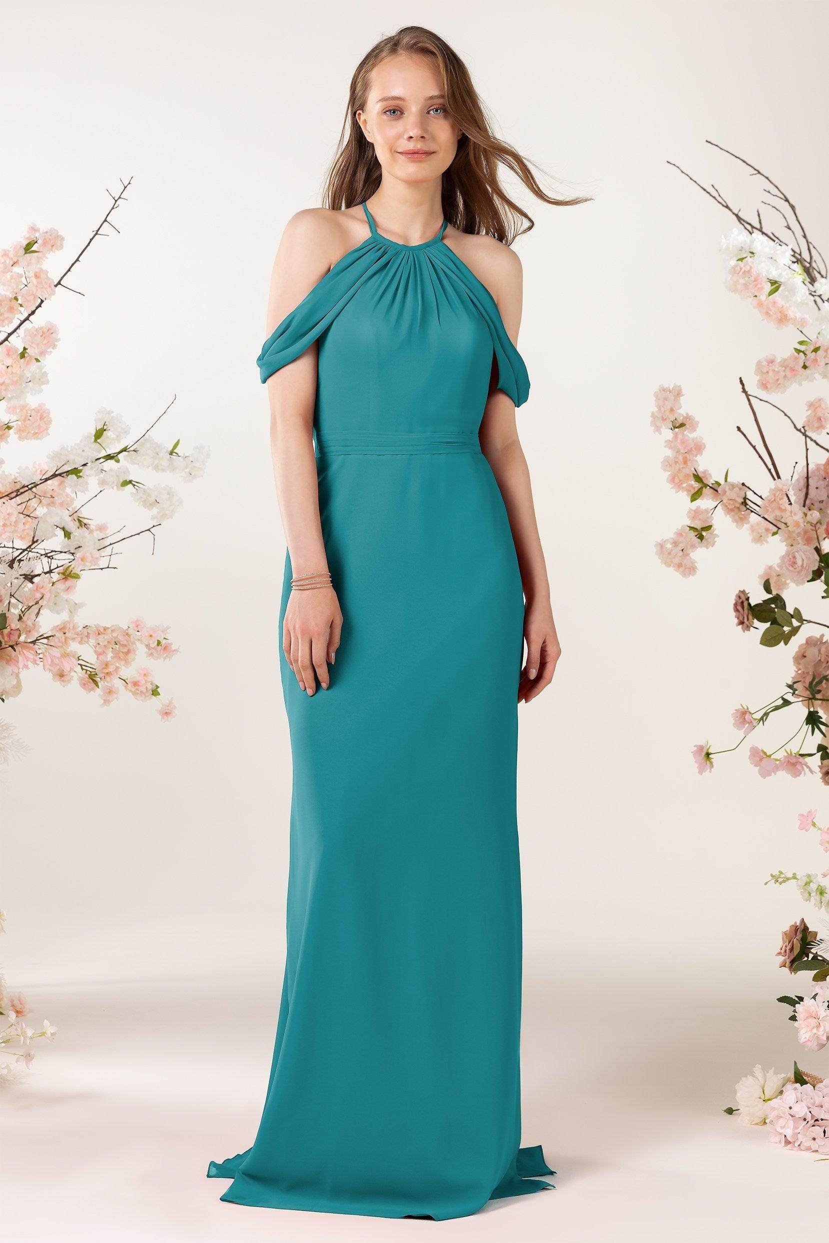 Sheath-Column Sweep Train Chiffon Bridesmaid Dress CB0463