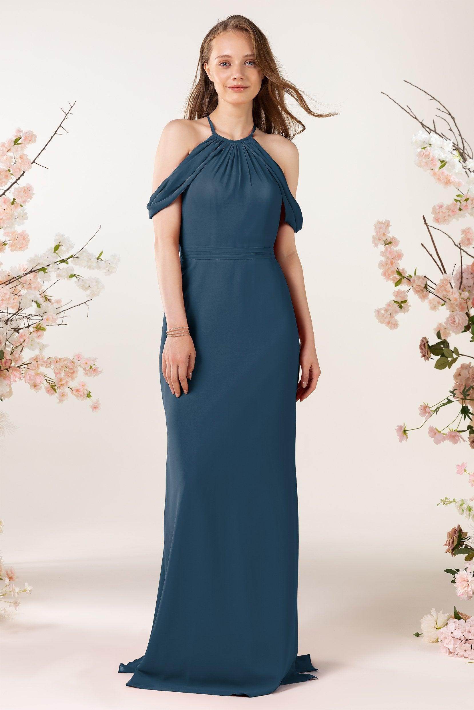 Sheath-Column Sweep Train Chiffon Bridesmaid Dress CB0463