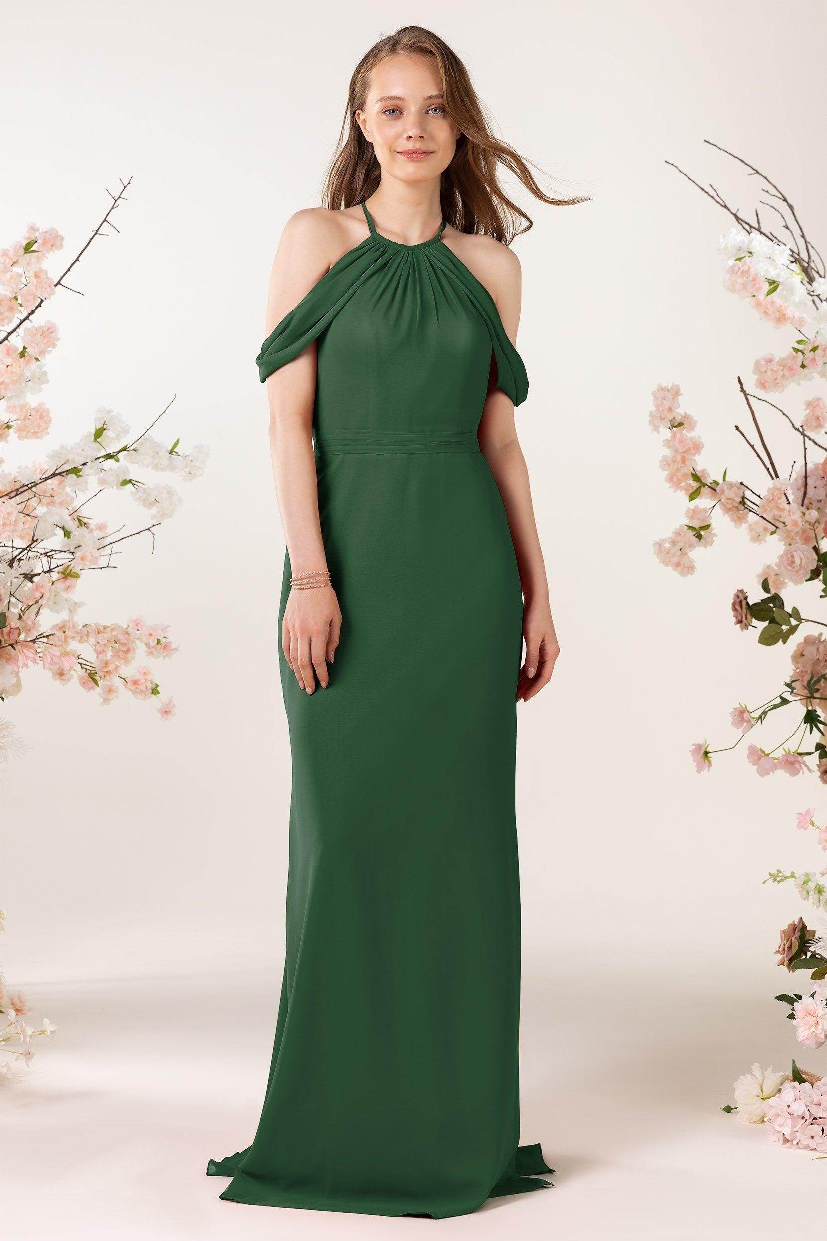Sheath-Column Sweep Train Chiffon Bridesmaid Dress CB0463
