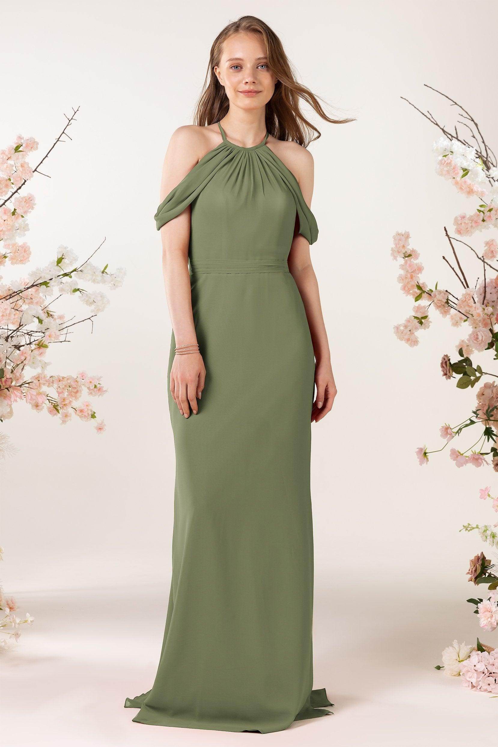 Sheath-Column Sweep Train Chiffon Bridesmaid Dress CB0463
