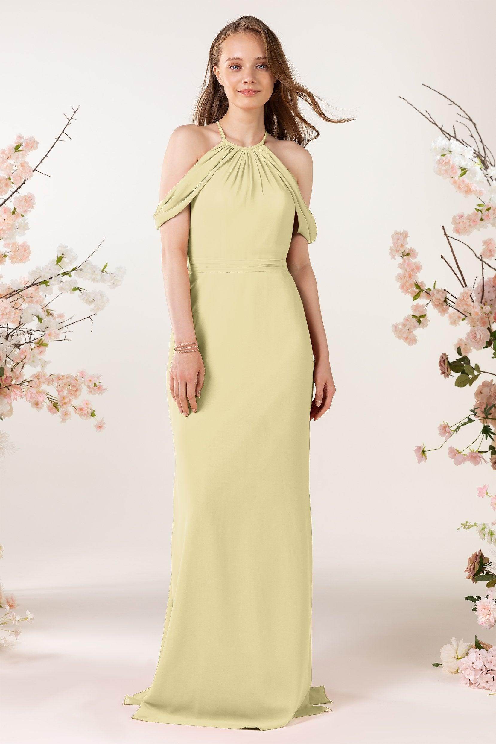 Sheath-Column Sweep Train Chiffon Bridesmaid Dress CB0463