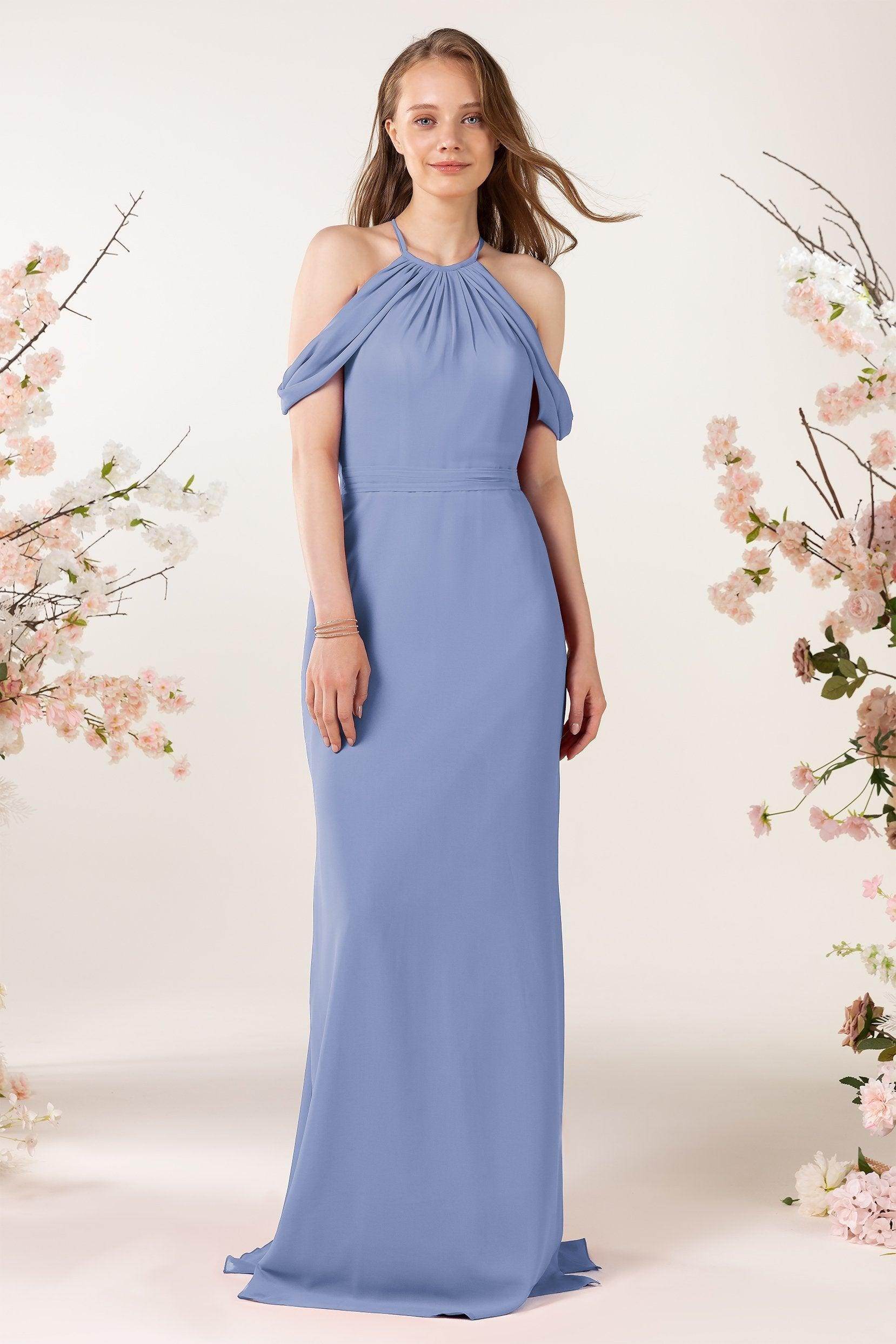 Sheath-Column Sweep Train Chiffon Bridesmaid Dress CB0463