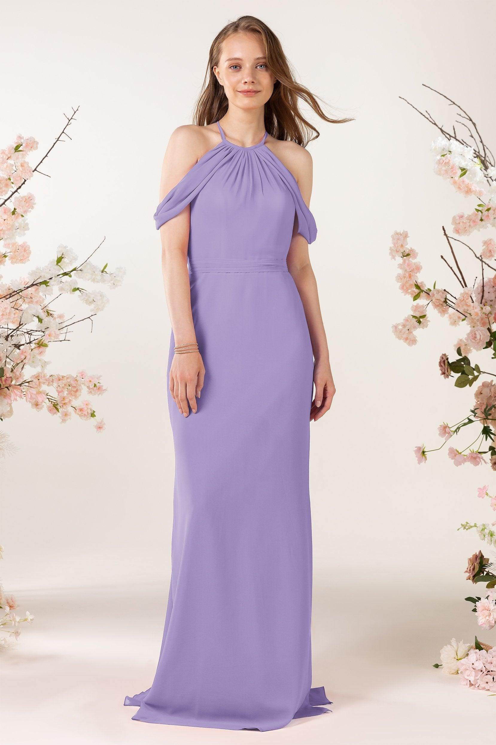 Sheath-Column Sweep Train Chiffon Bridesmaid Dress CB0463
