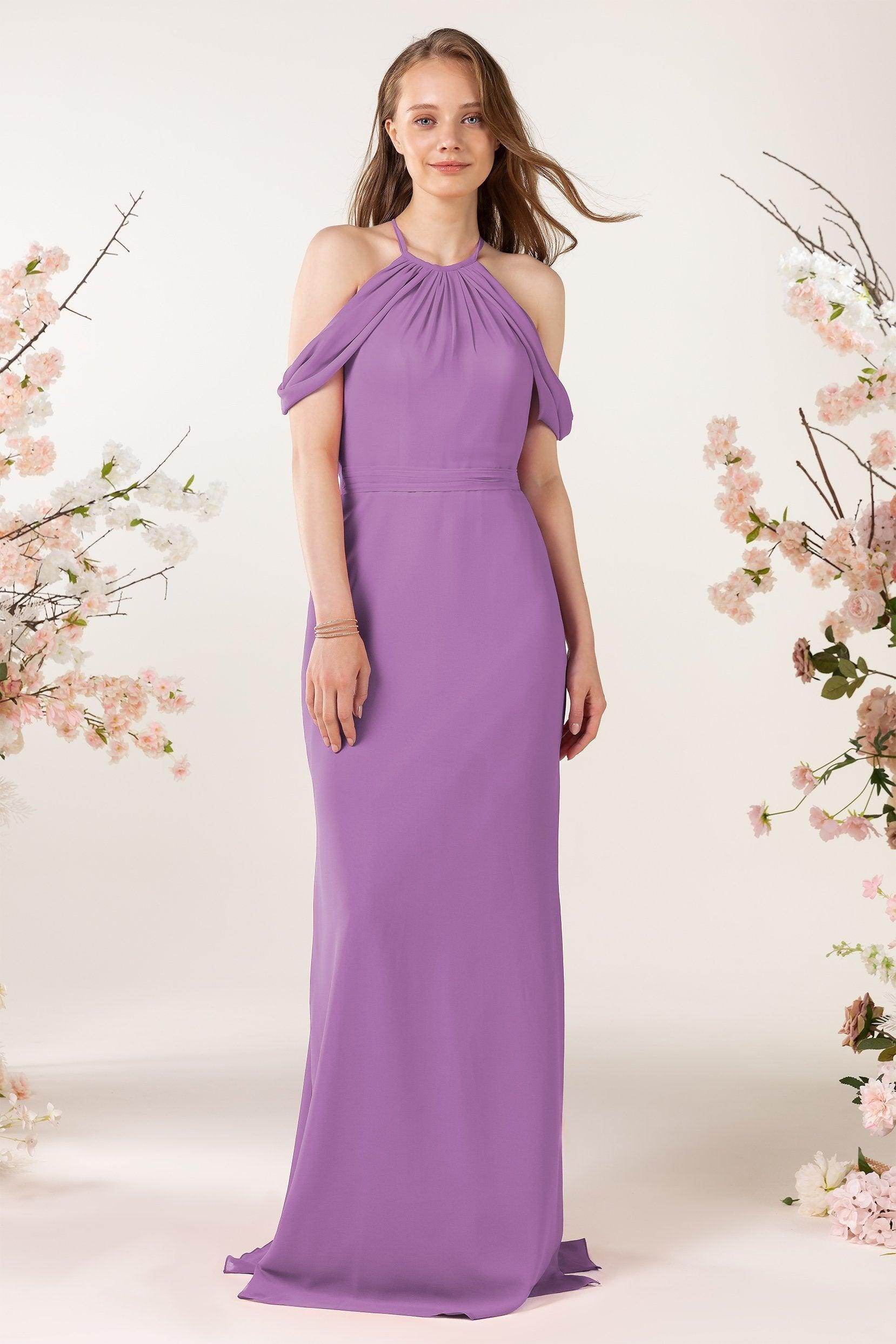 Sheath-Column Sweep Train Chiffon Bridesmaid Dress CB0463