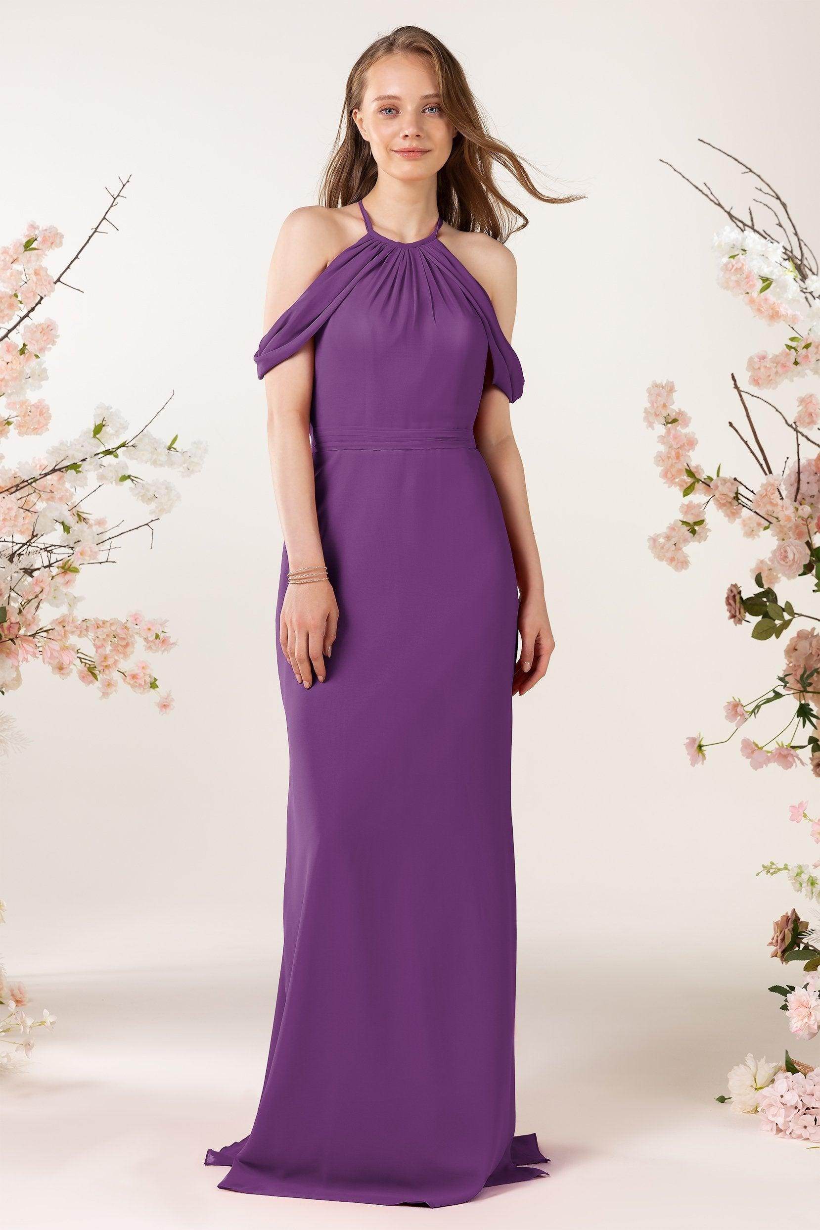 Sheath-Column Sweep Train Chiffon Bridesmaid Dress CB0463