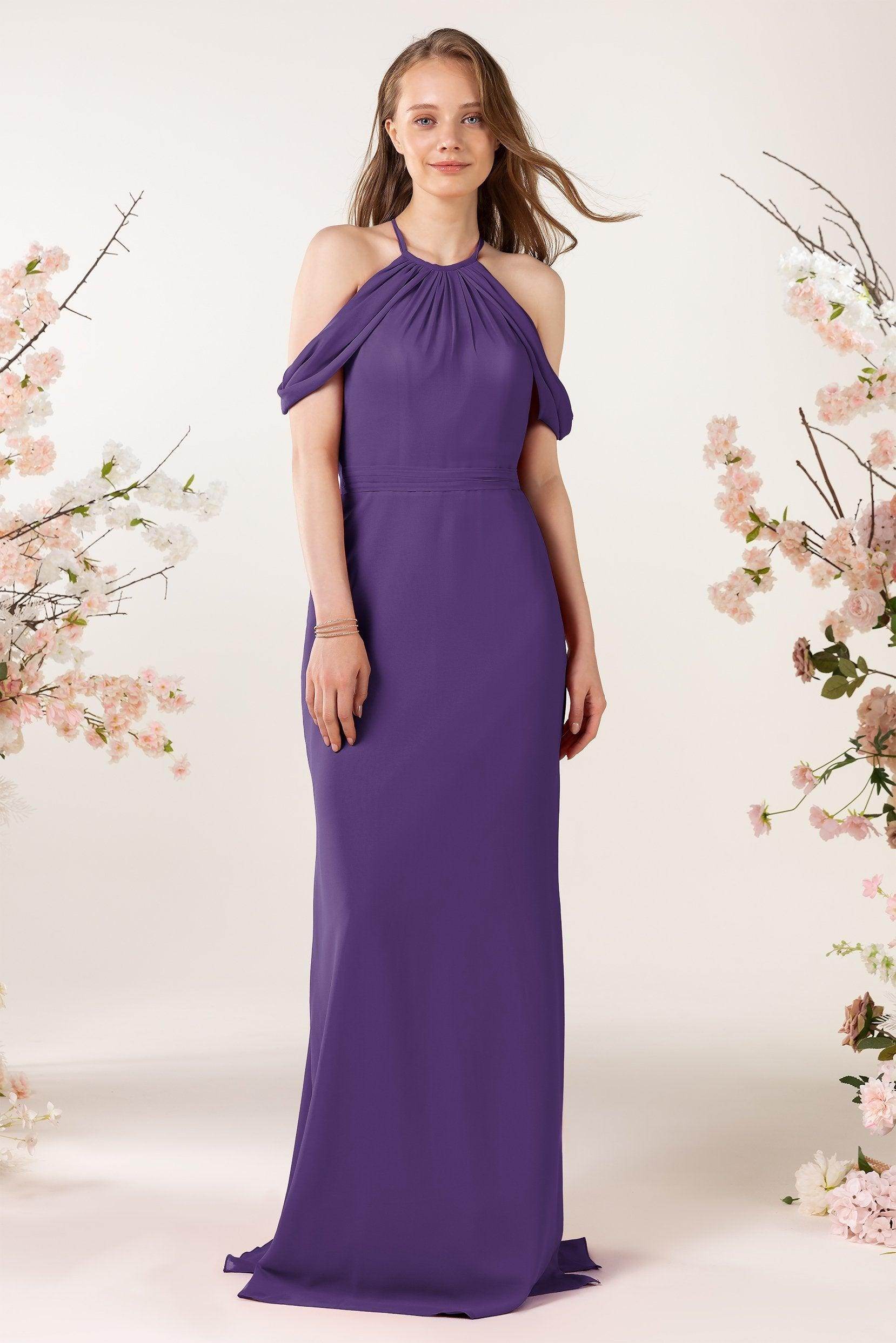 Sheath-Column Sweep Train Chiffon Bridesmaid Dress CB0463