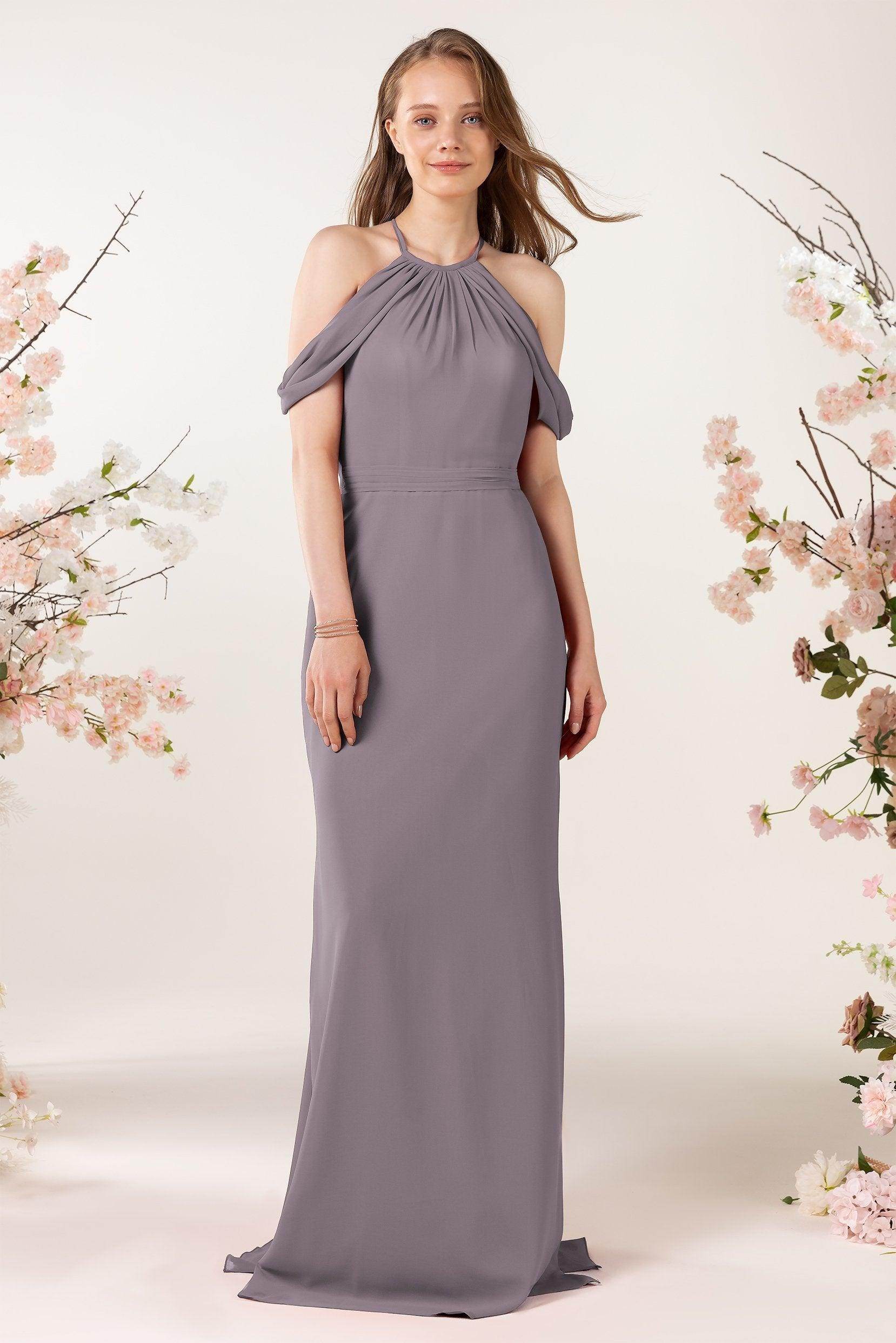 Sheath-Column Sweep Train Chiffon Bridesmaid Dress CB0463