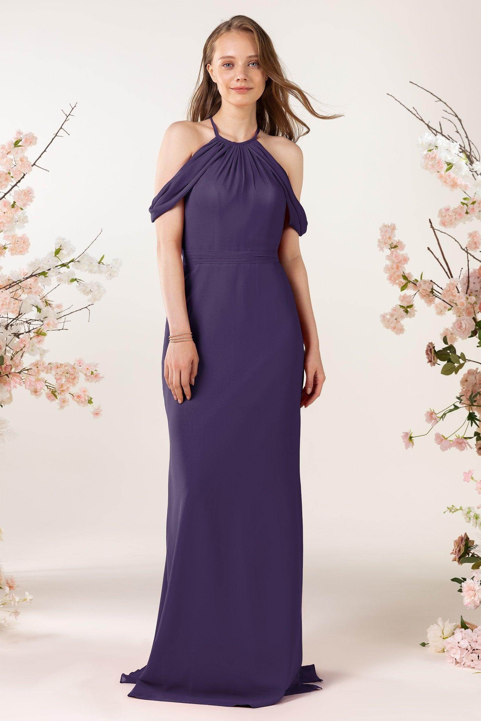 Sheath-Column Sweep Train Chiffon Bridesmaid Dress CB0463