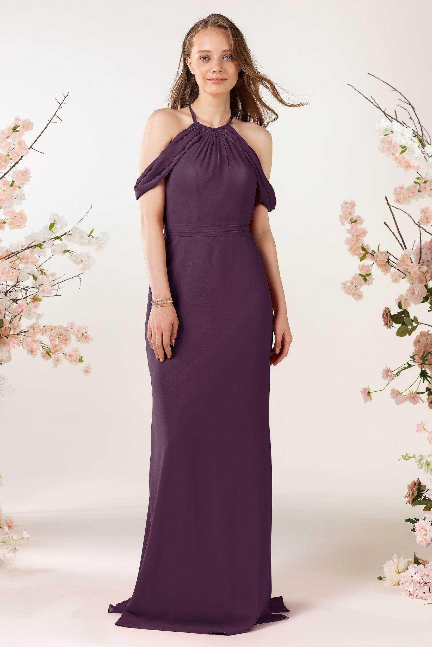 Sheath-Column Sweep Train Chiffon Bridesmaid Dress CB0463