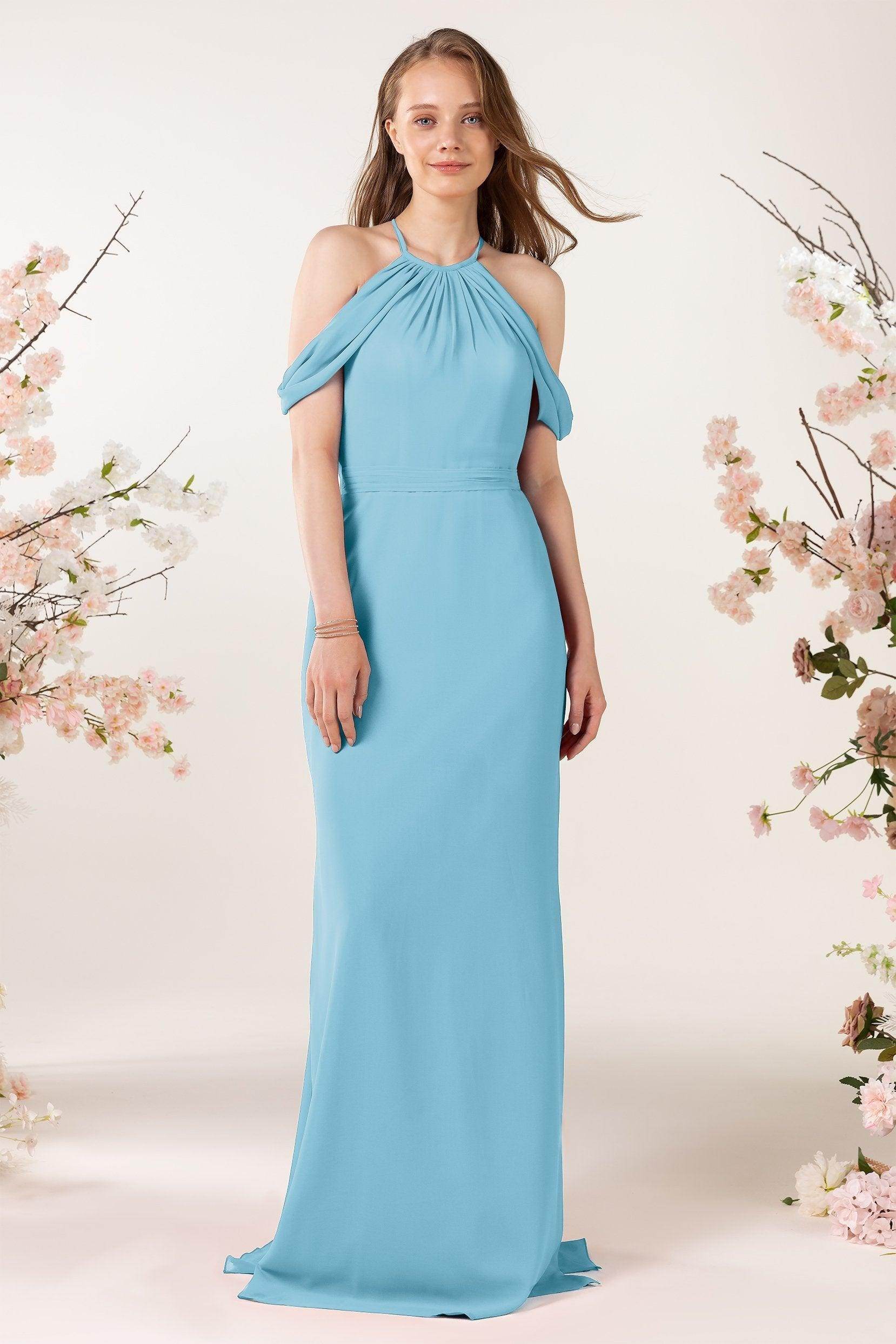Sheath-Column Sweep Train Chiffon Bridesmaid Dress CB0463