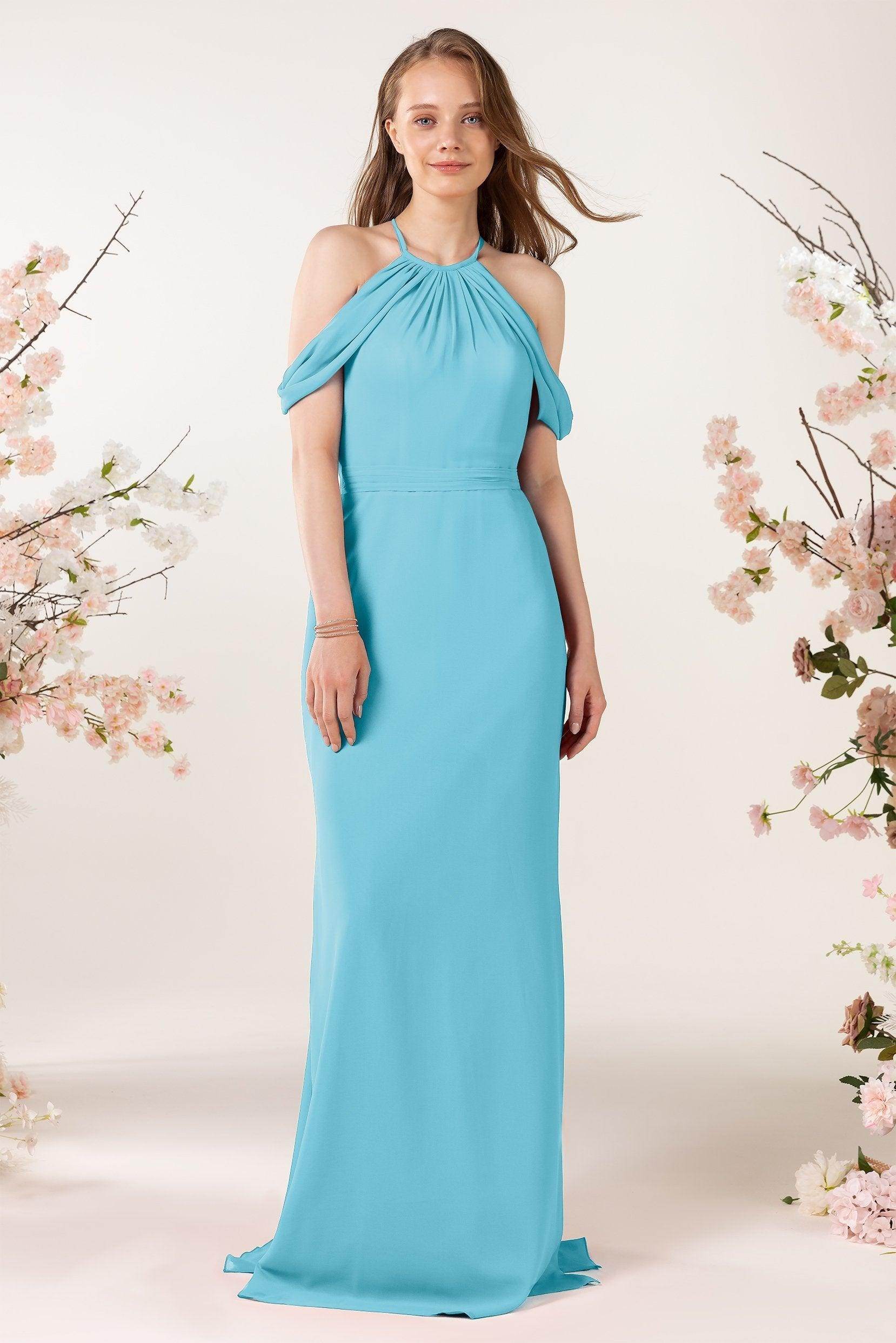 Sheath-Column Sweep Train Chiffon Bridesmaid Dress CB0463