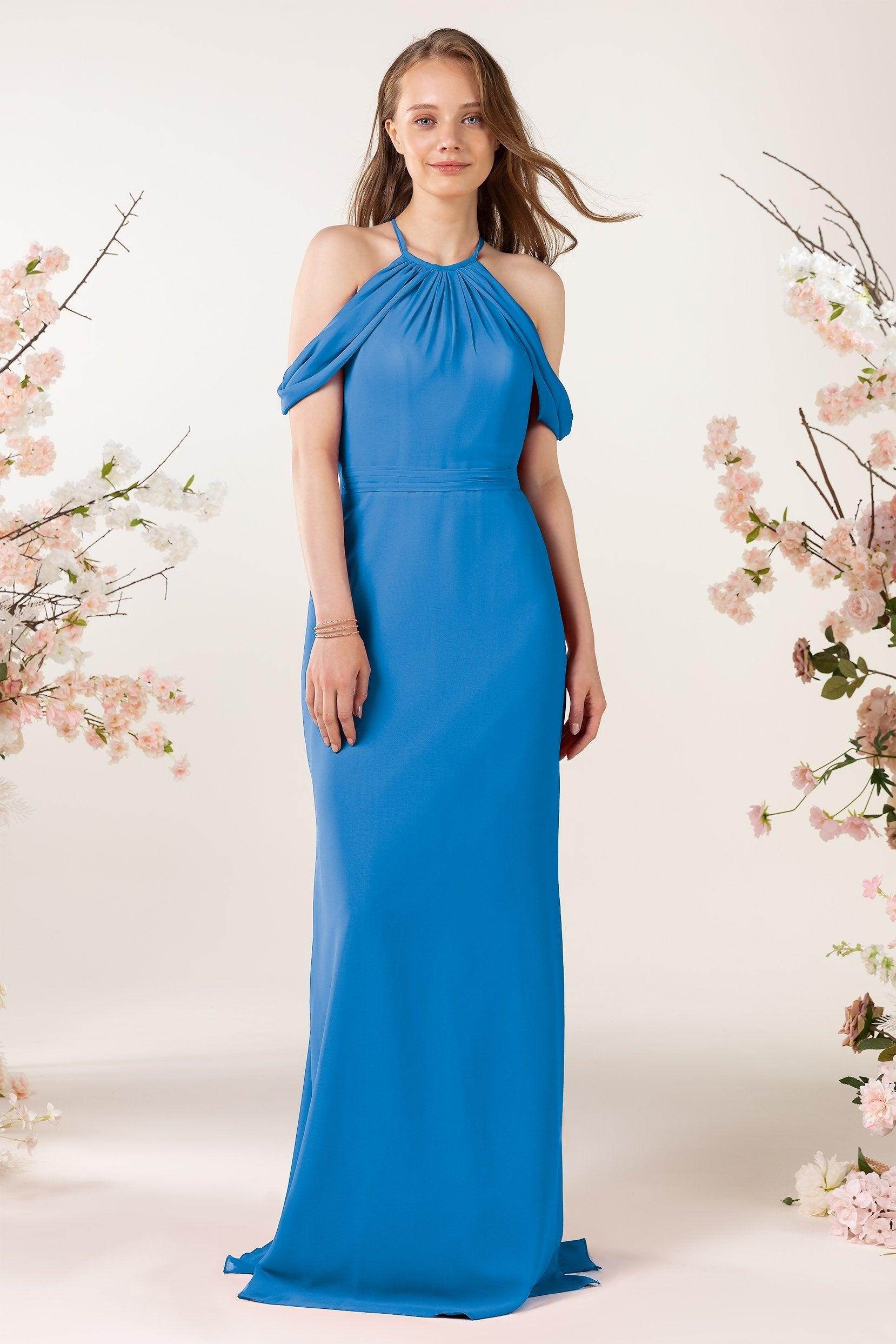 Sheath-Column Sweep Train Chiffon Bridesmaid Dress CB0463
