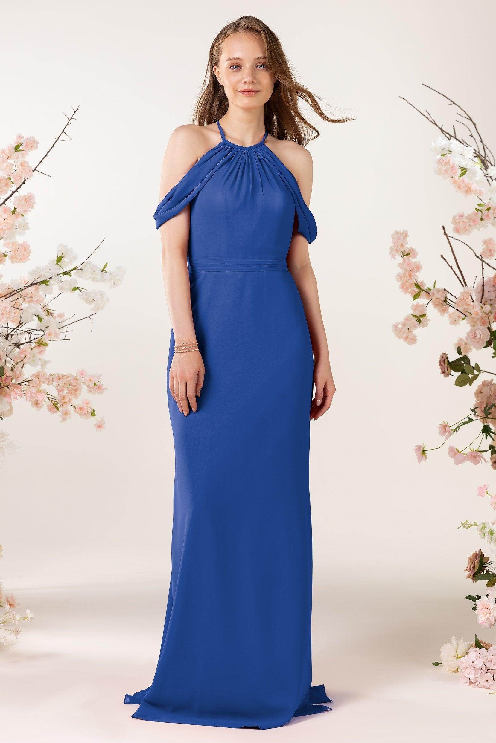 Sheath-Column Sweep Train Chiffon Bridesmaid Dress CB0463
