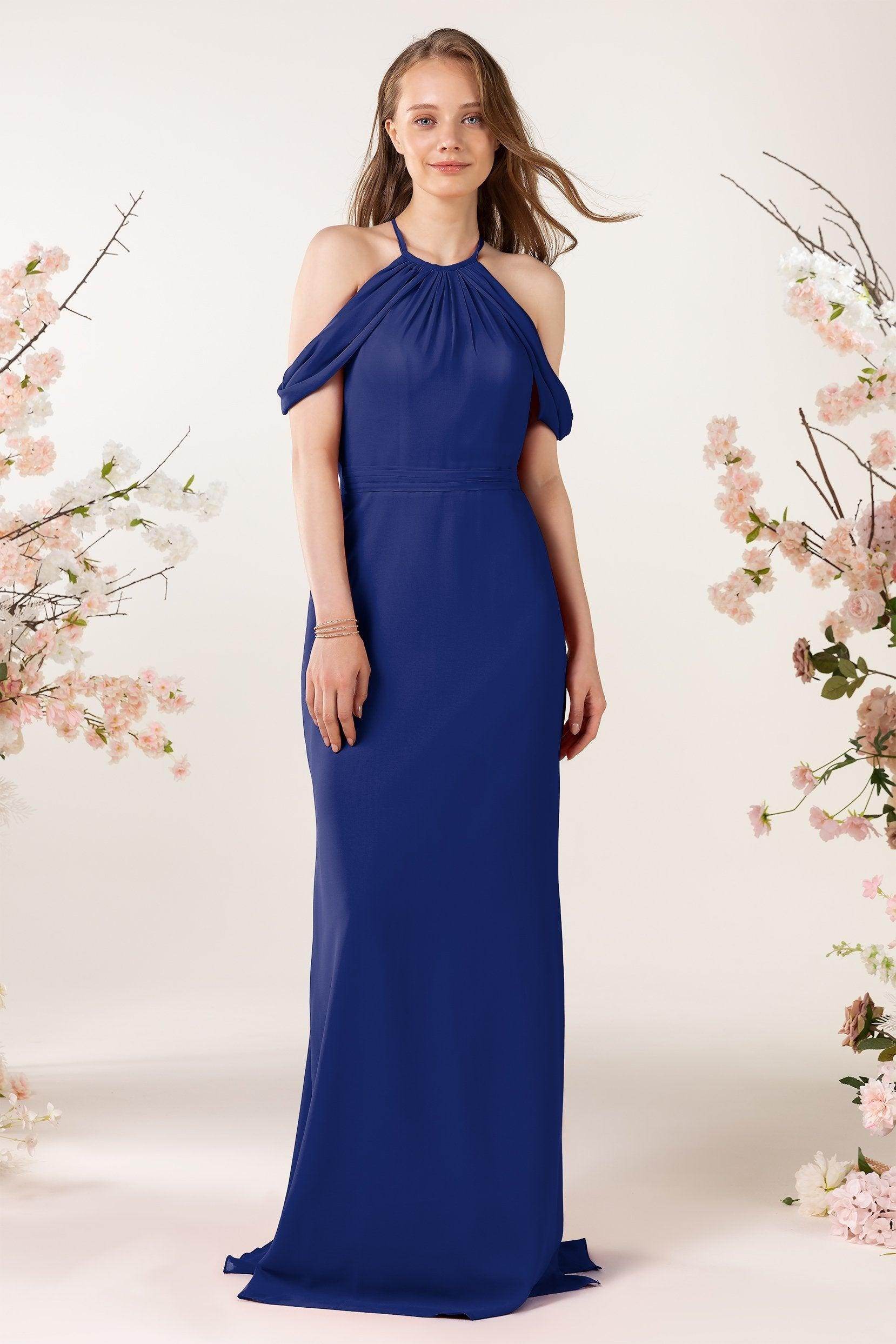 Sheath-Column Sweep Train Chiffon Bridesmaid Dress CB0463