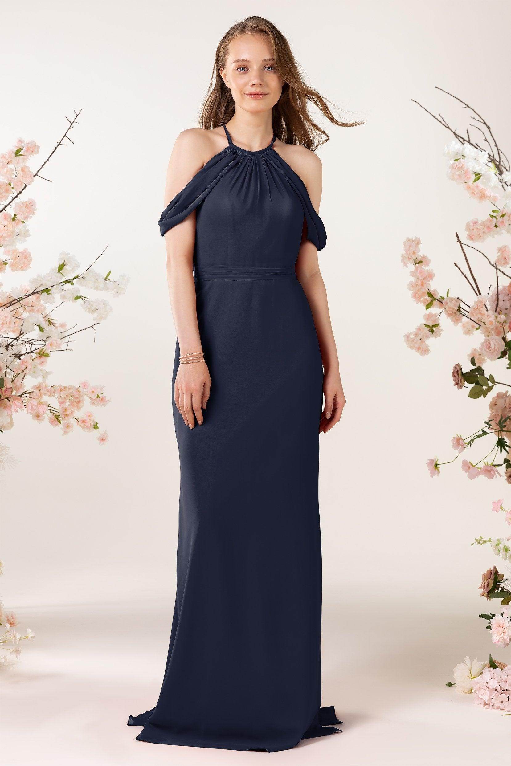 Sheath-Column Sweep Train Chiffon Bridesmaid Dress CB0463