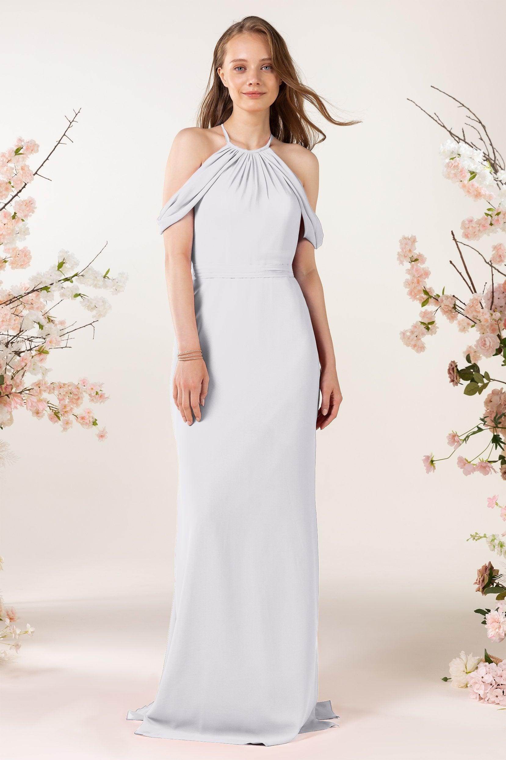 Sheath-Column Sweep Train Chiffon Bridesmaid Dress CB0463
