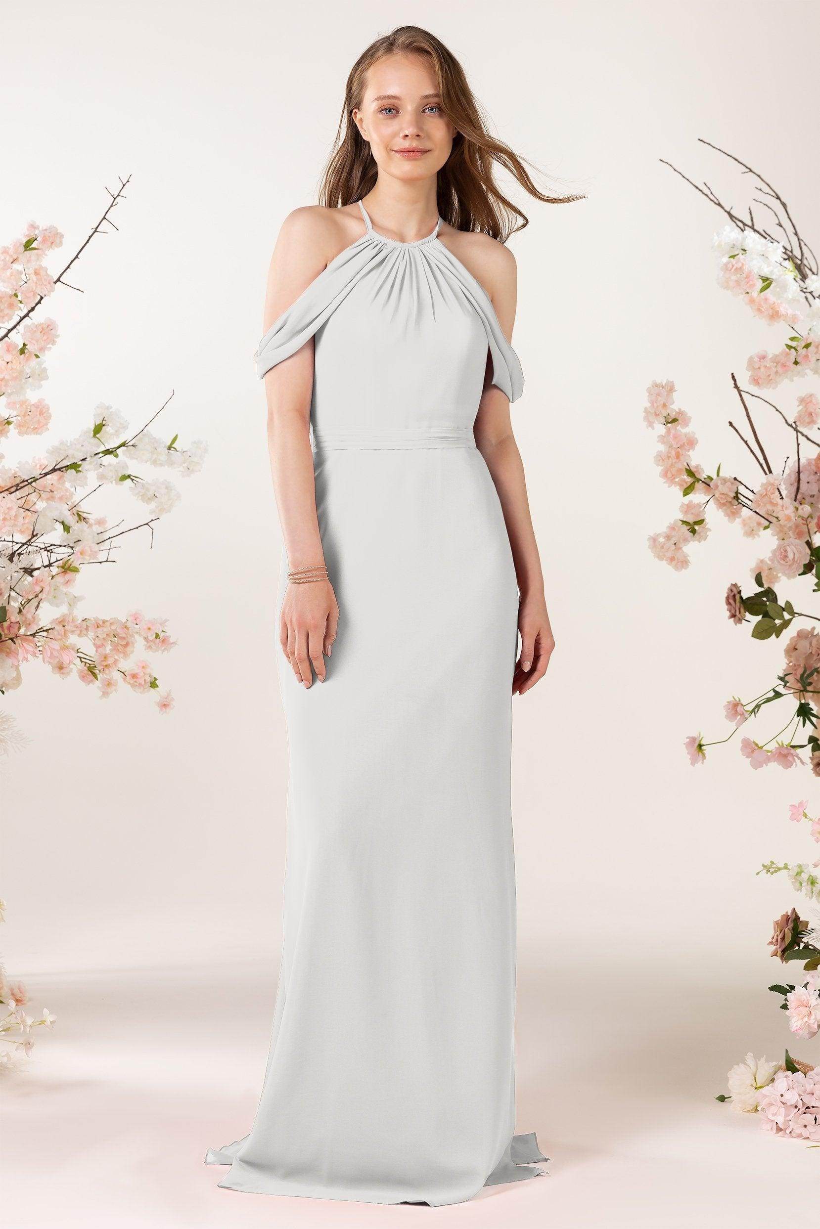 Sheath-Column Sweep Train Chiffon Bridesmaid Dress CB0463