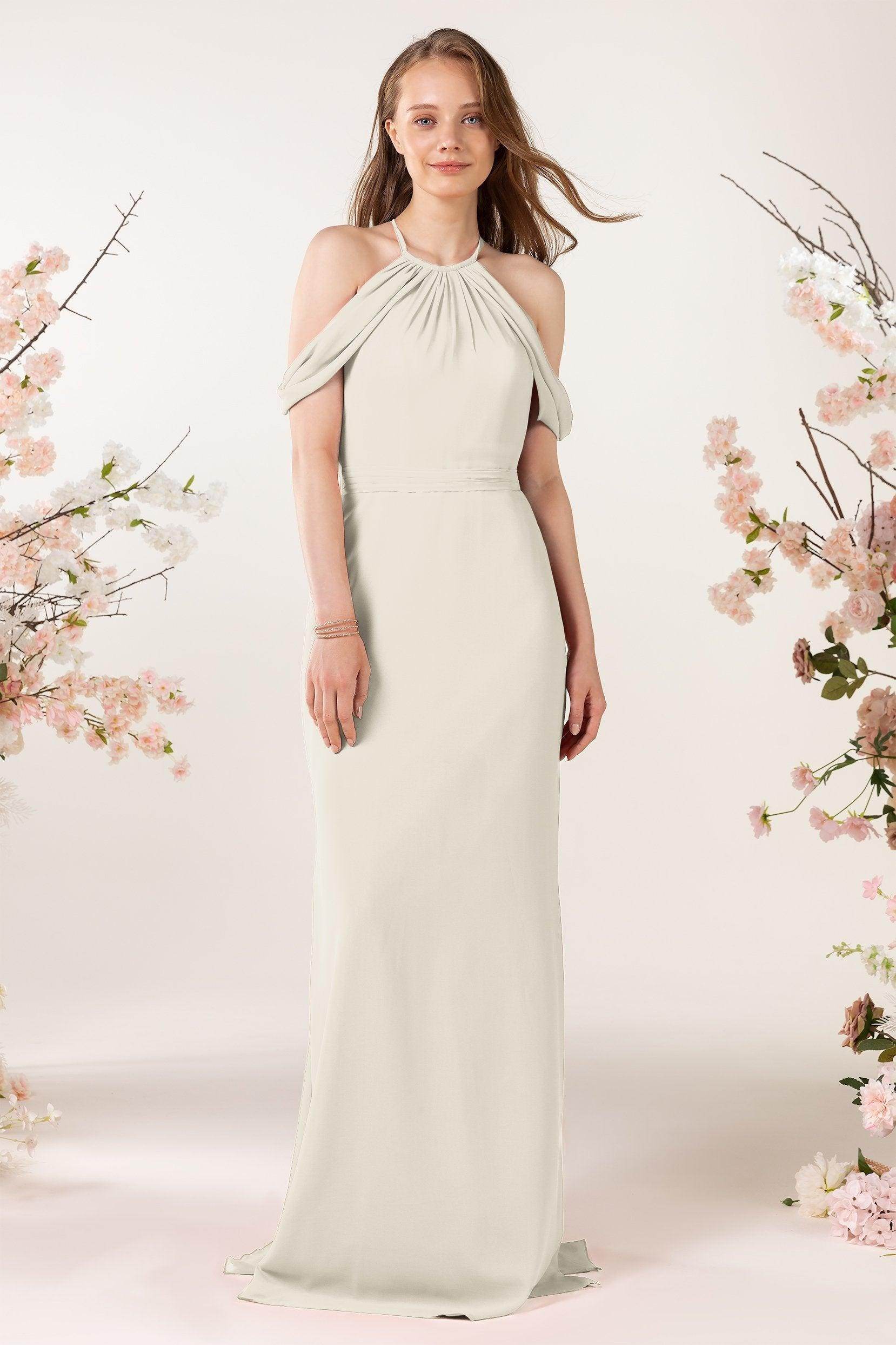 Sheath-Column Sweep Train Chiffon Bridesmaid Dress CB0463