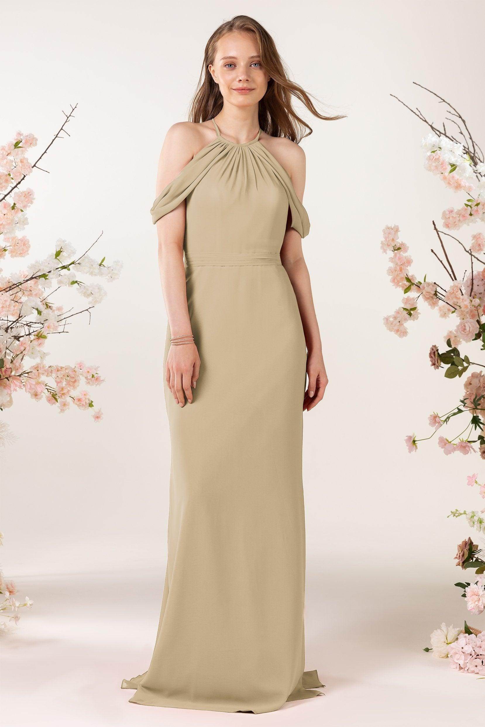 Sheath-Column Sweep Train Chiffon Bridesmaid Dress CB0463