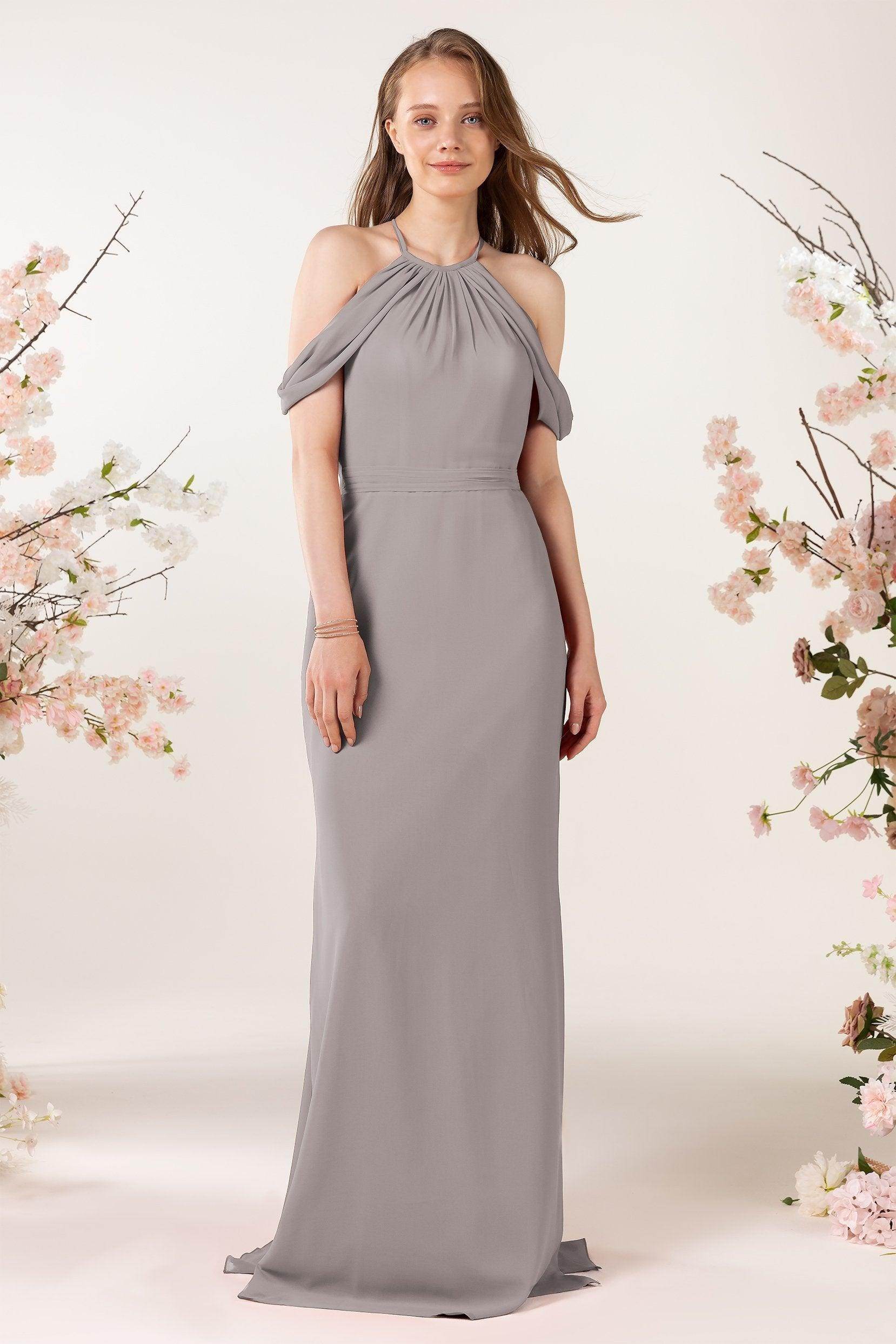Sheath-Column Sweep Train Chiffon Bridesmaid Dress CB0463