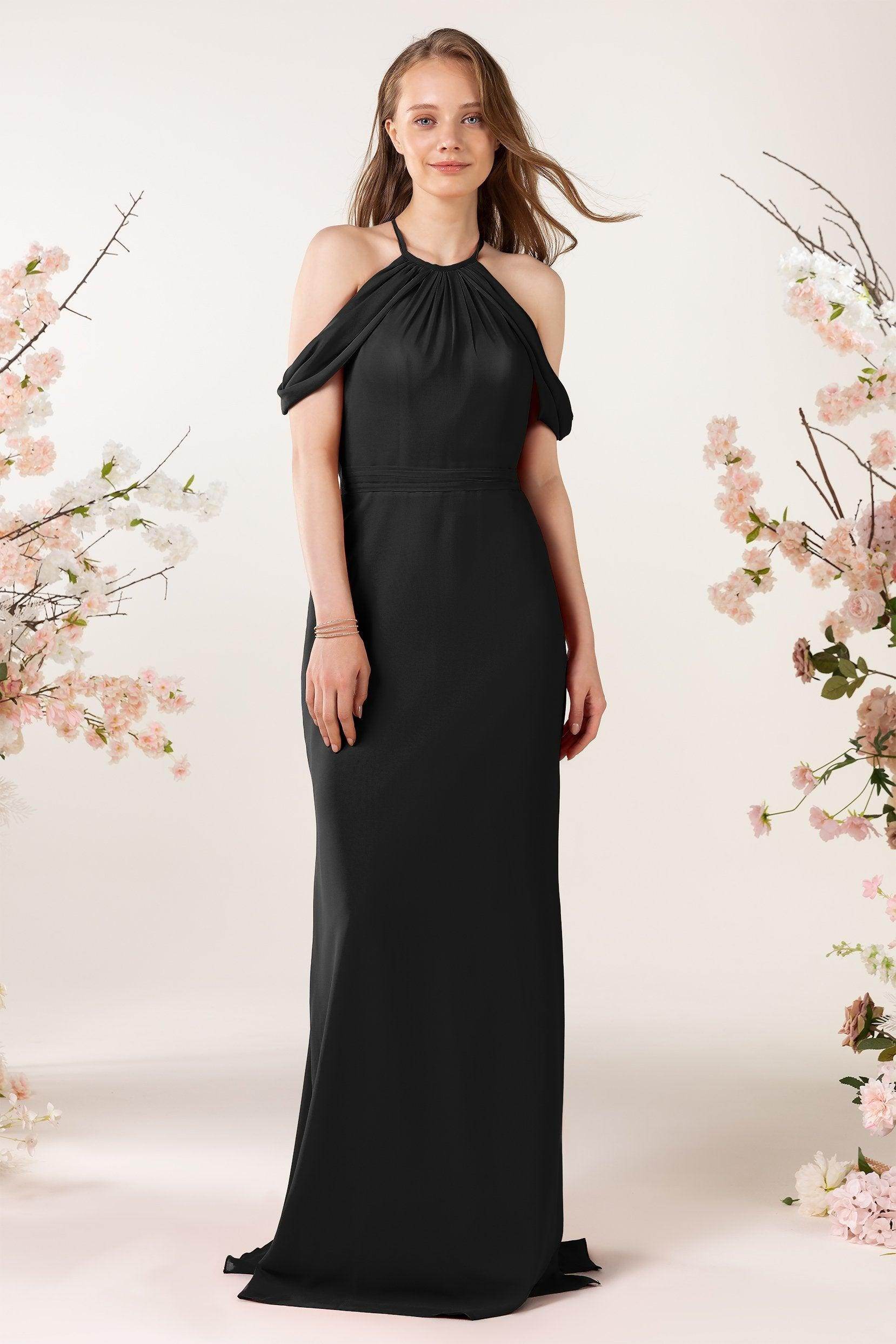Sheath-Column Sweep Train Chiffon Bridesmaid Dress CB0463