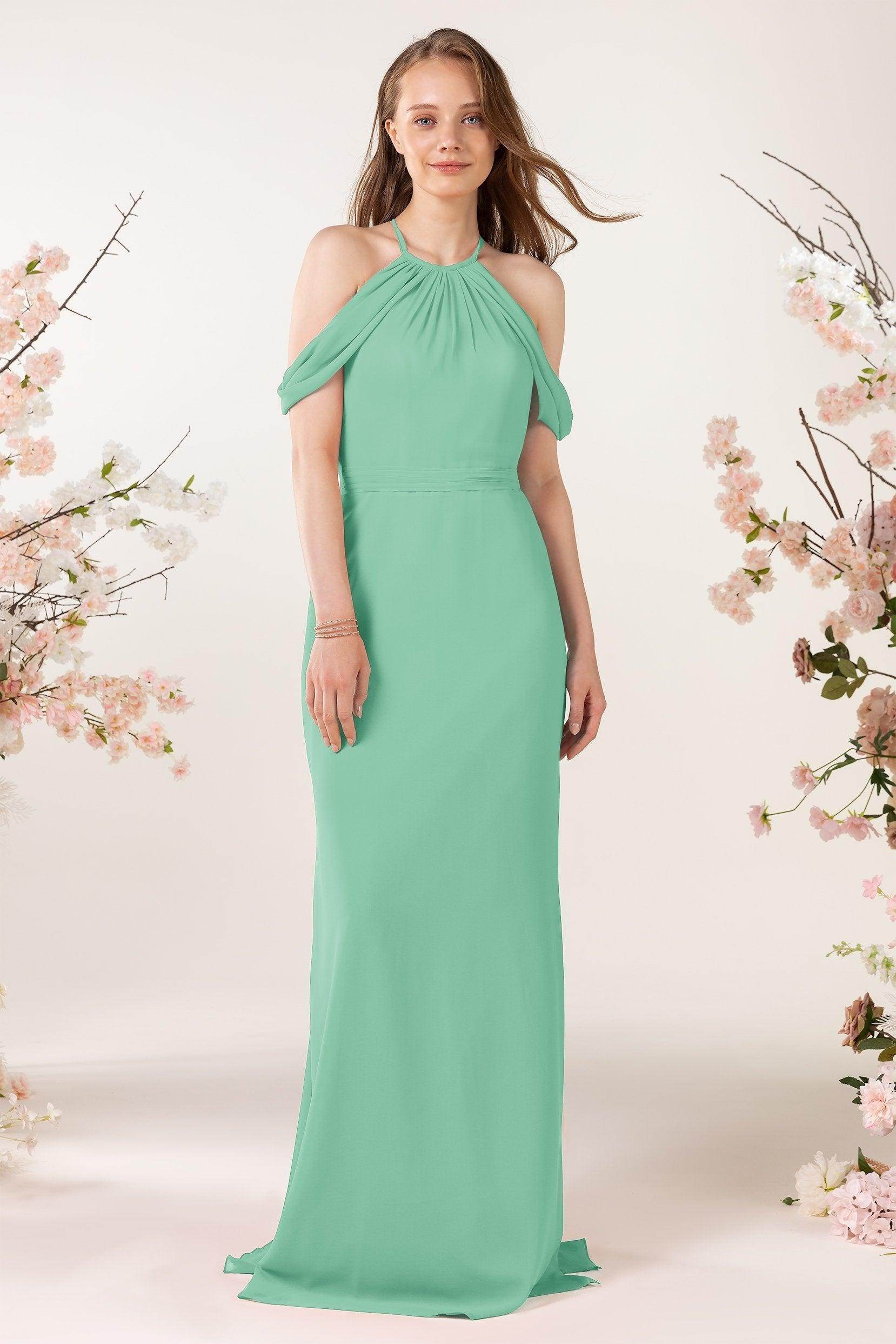 Sheath-Column Sweep Train Chiffon Bridesmaid Dress CB0463