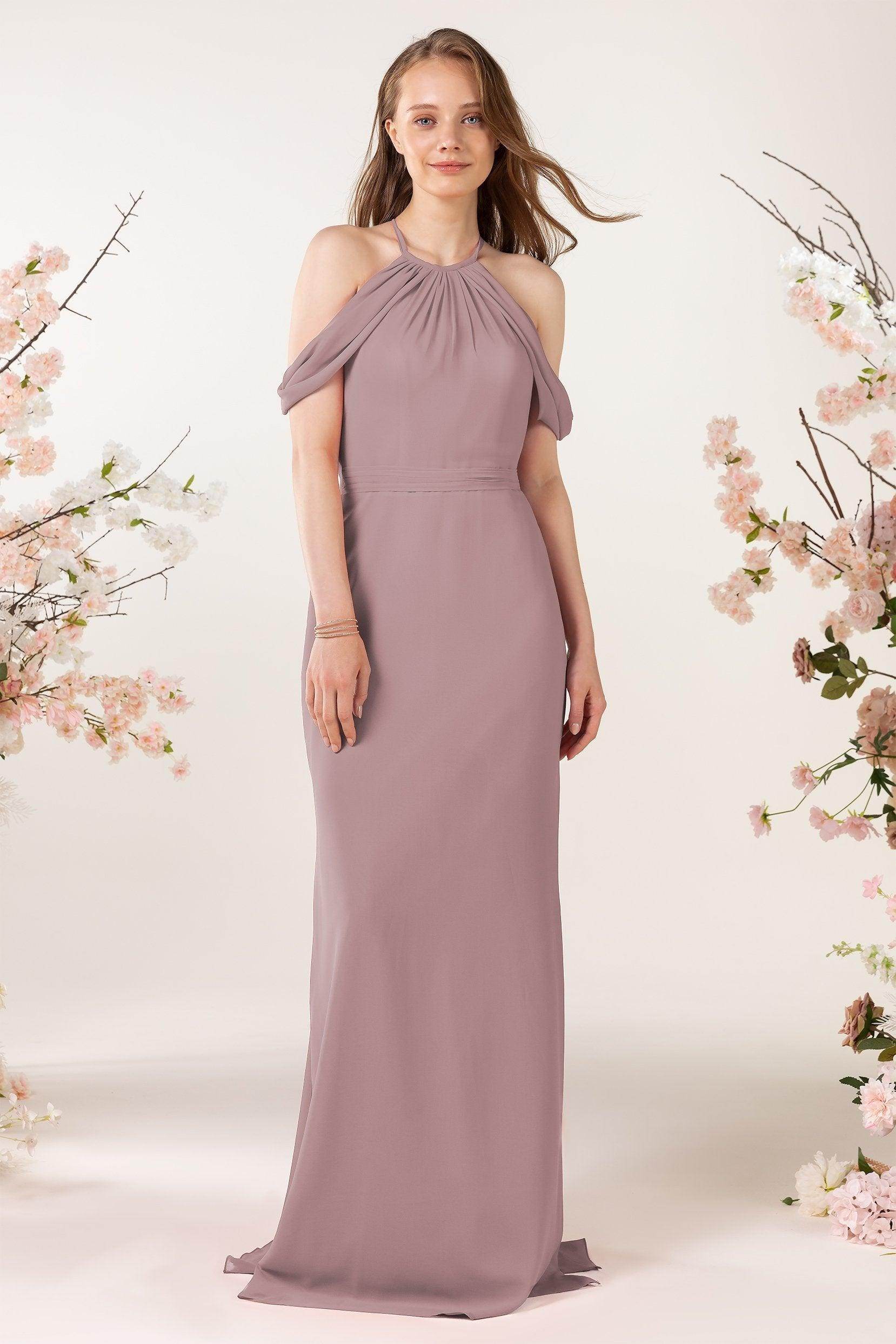 Sheath-Column Sweep Train Chiffon Bridesmaid Dress CB0463