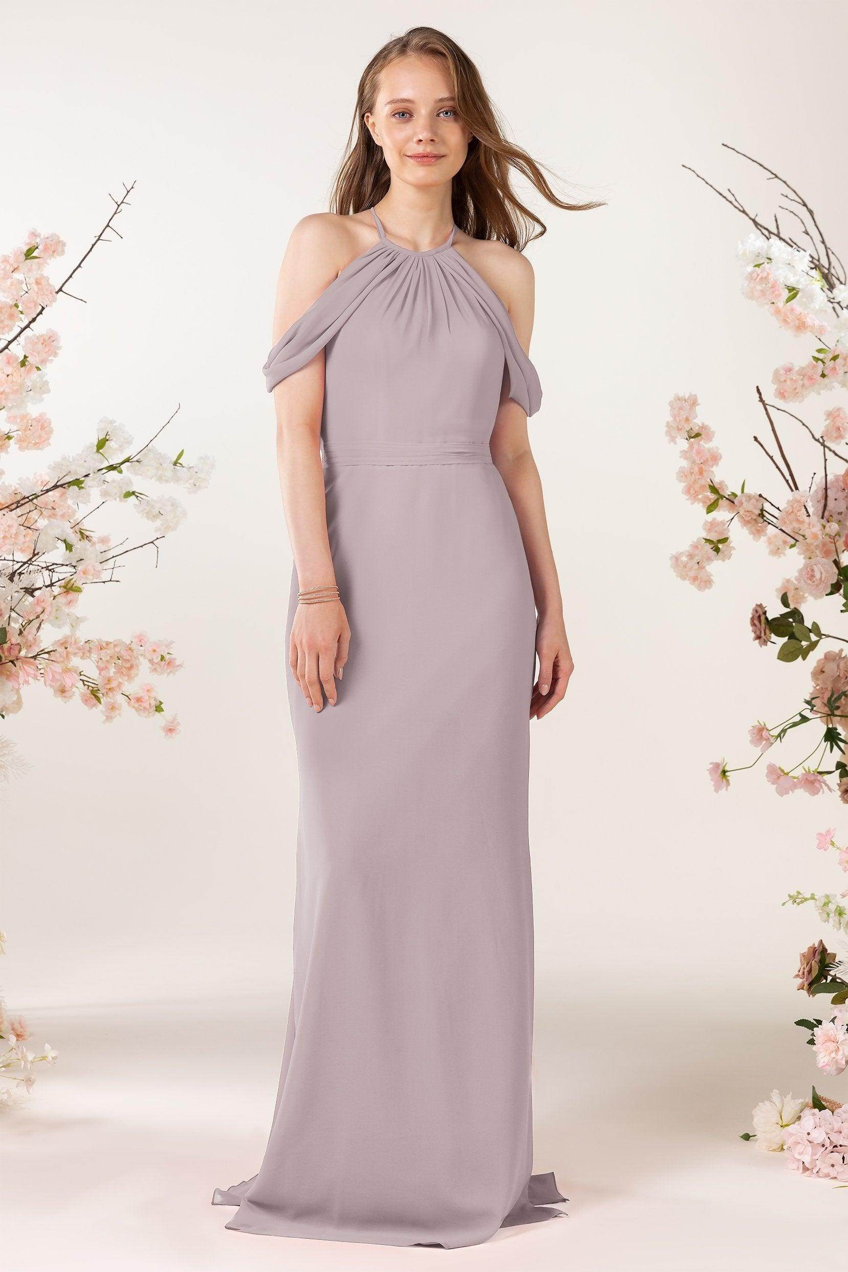 Sheath-Column Sweep Train Chiffon Bridesmaid Dress CB0463