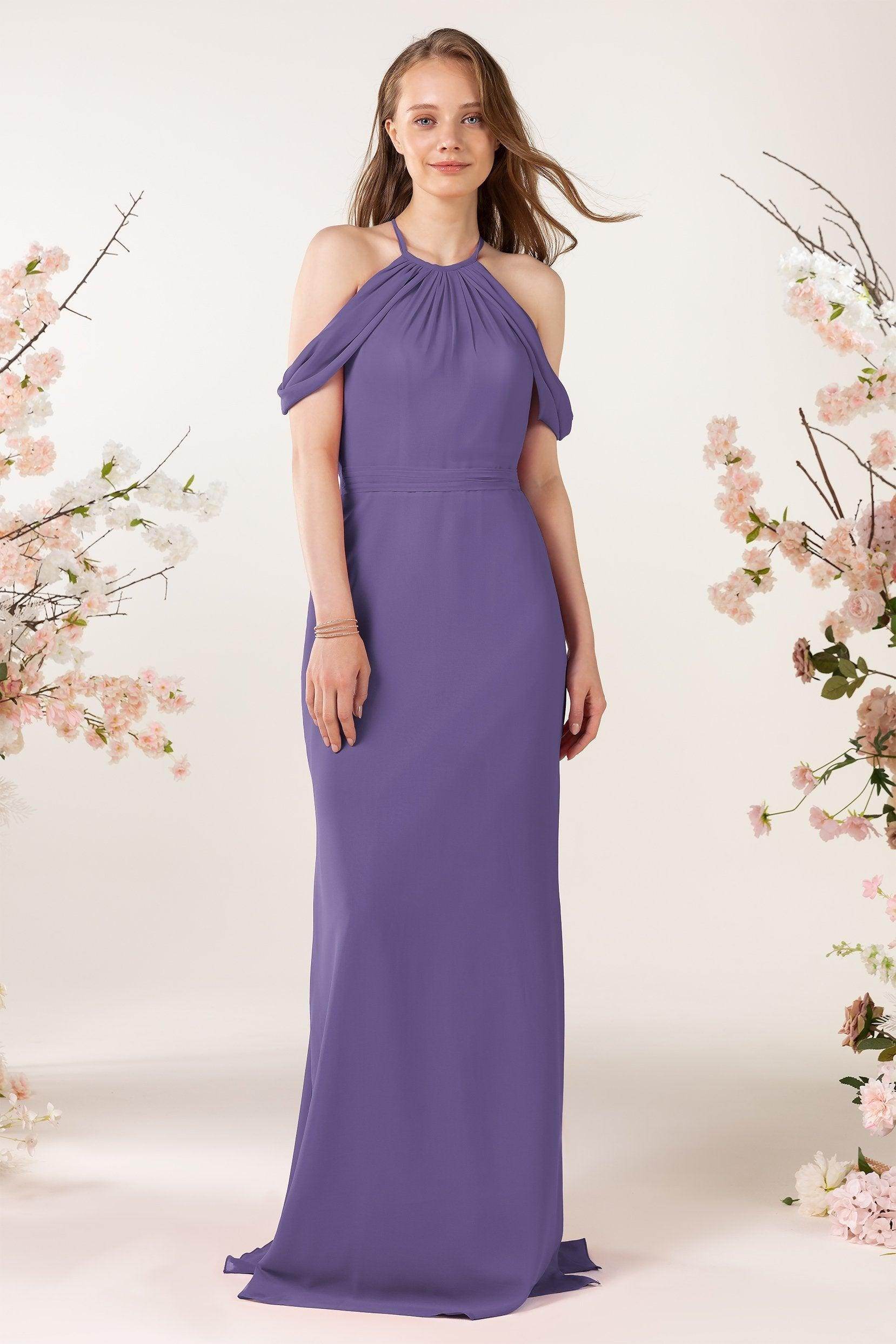 Sheath-Column Sweep Train Chiffon Bridesmaid Dress CB0463