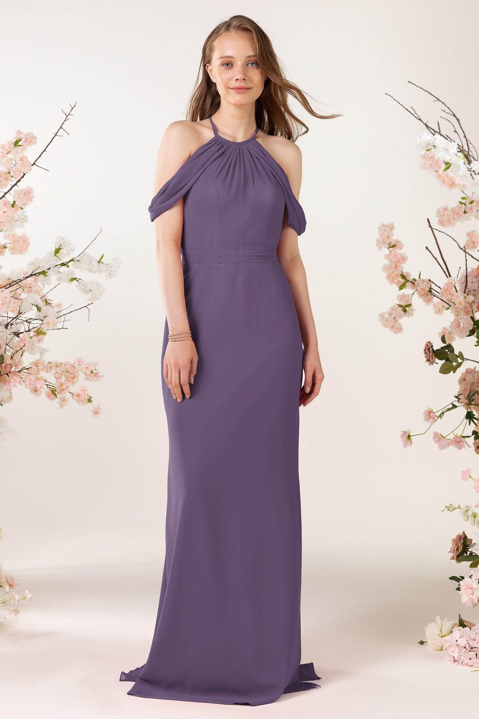 Sheath-Column Sweep Train Chiffon Bridesmaid Dress CB0463