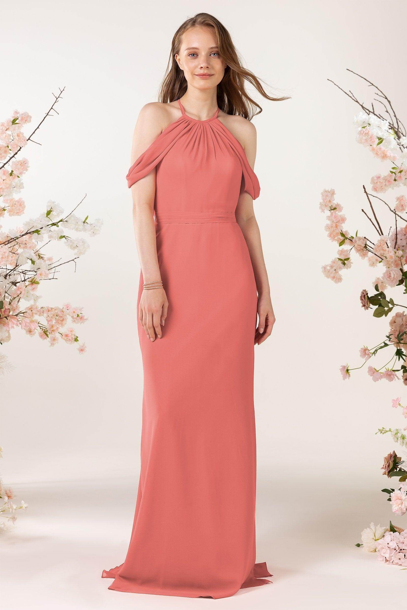 Sheath-Column Sweep Train Chiffon Bridesmaid Dress CB0463