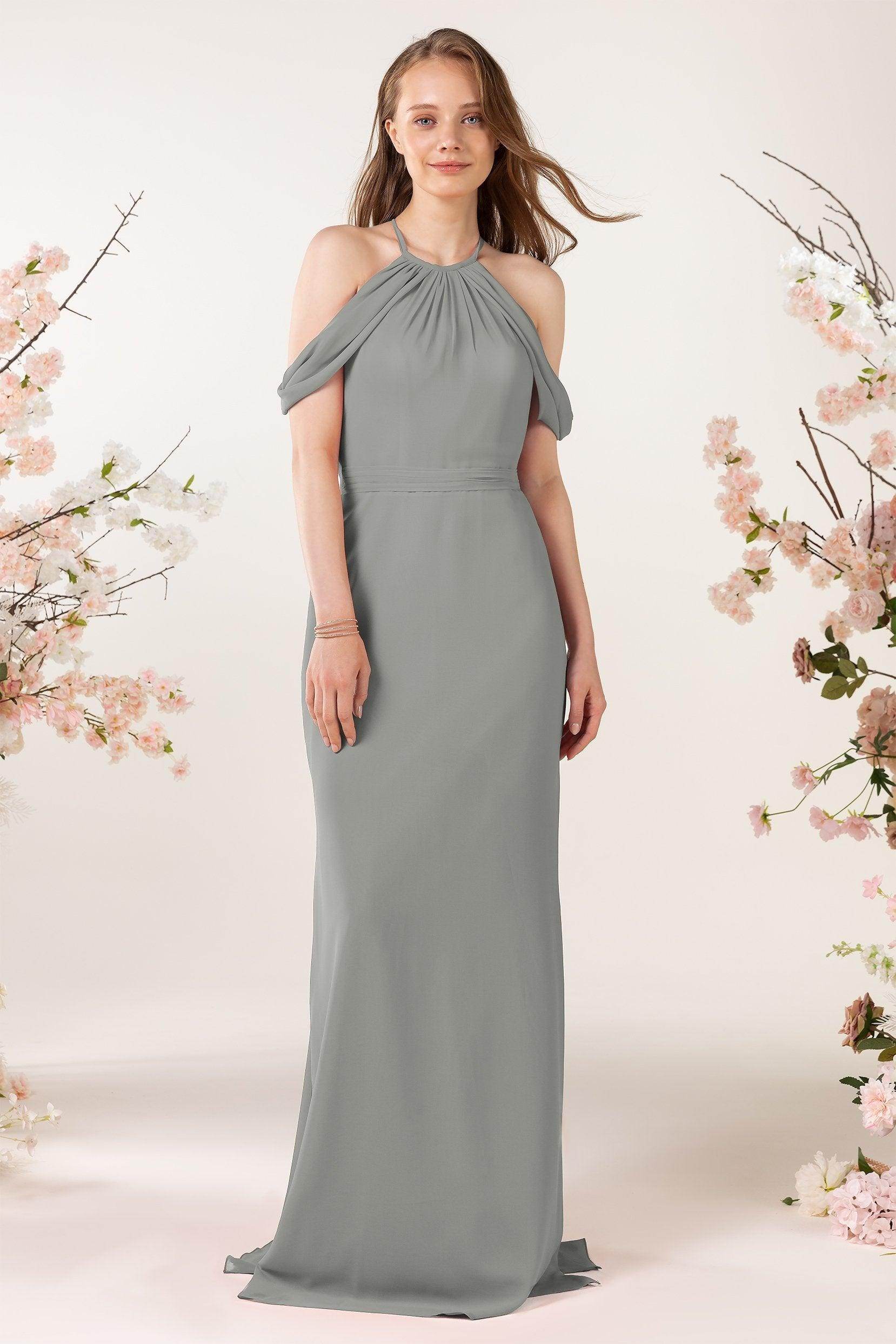 Sheath-Column Sweep Train Chiffon Bridesmaid Dress CB0463