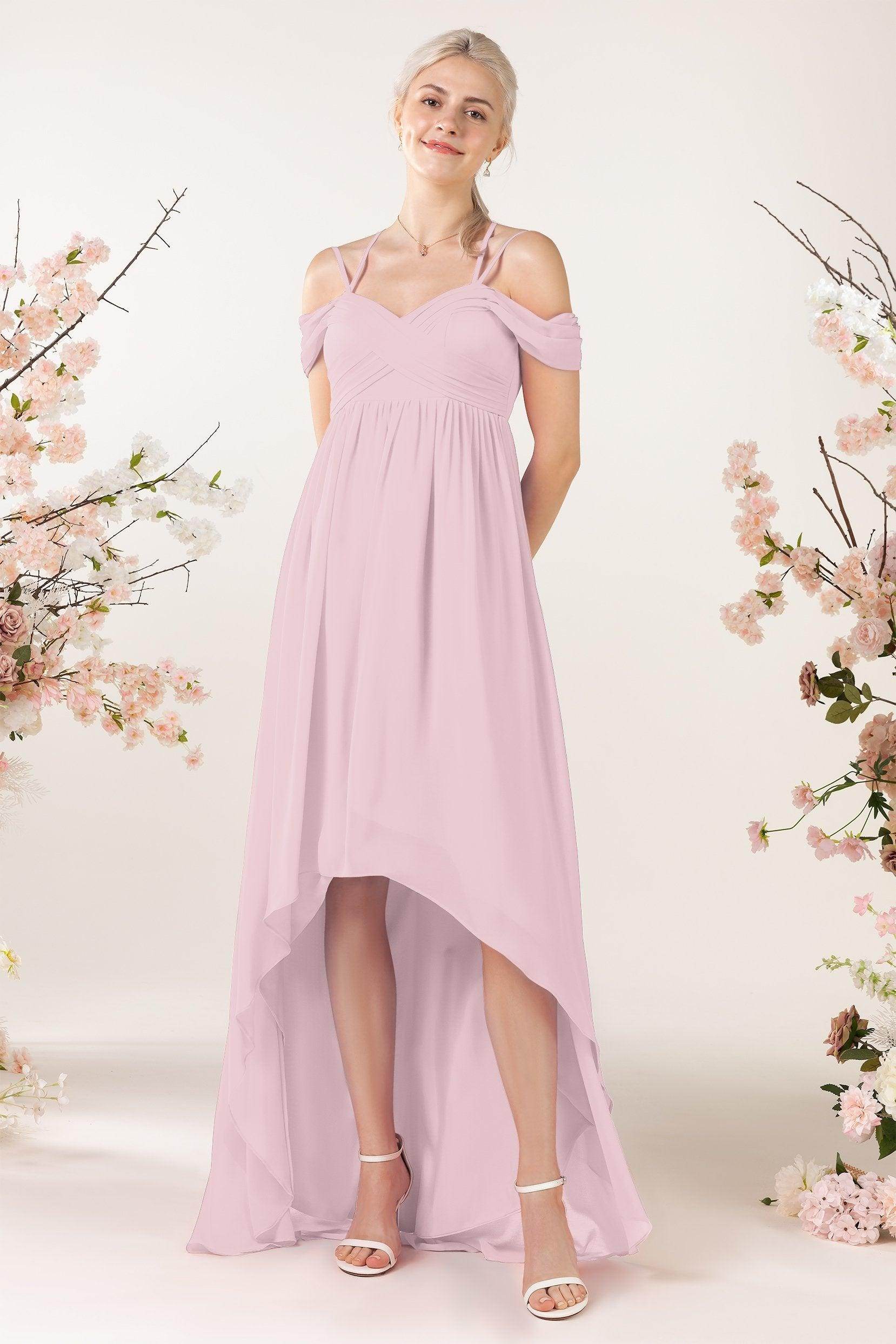 Asymmetrical Sweep Train Chiffon Bridesmaid Dress CB0464