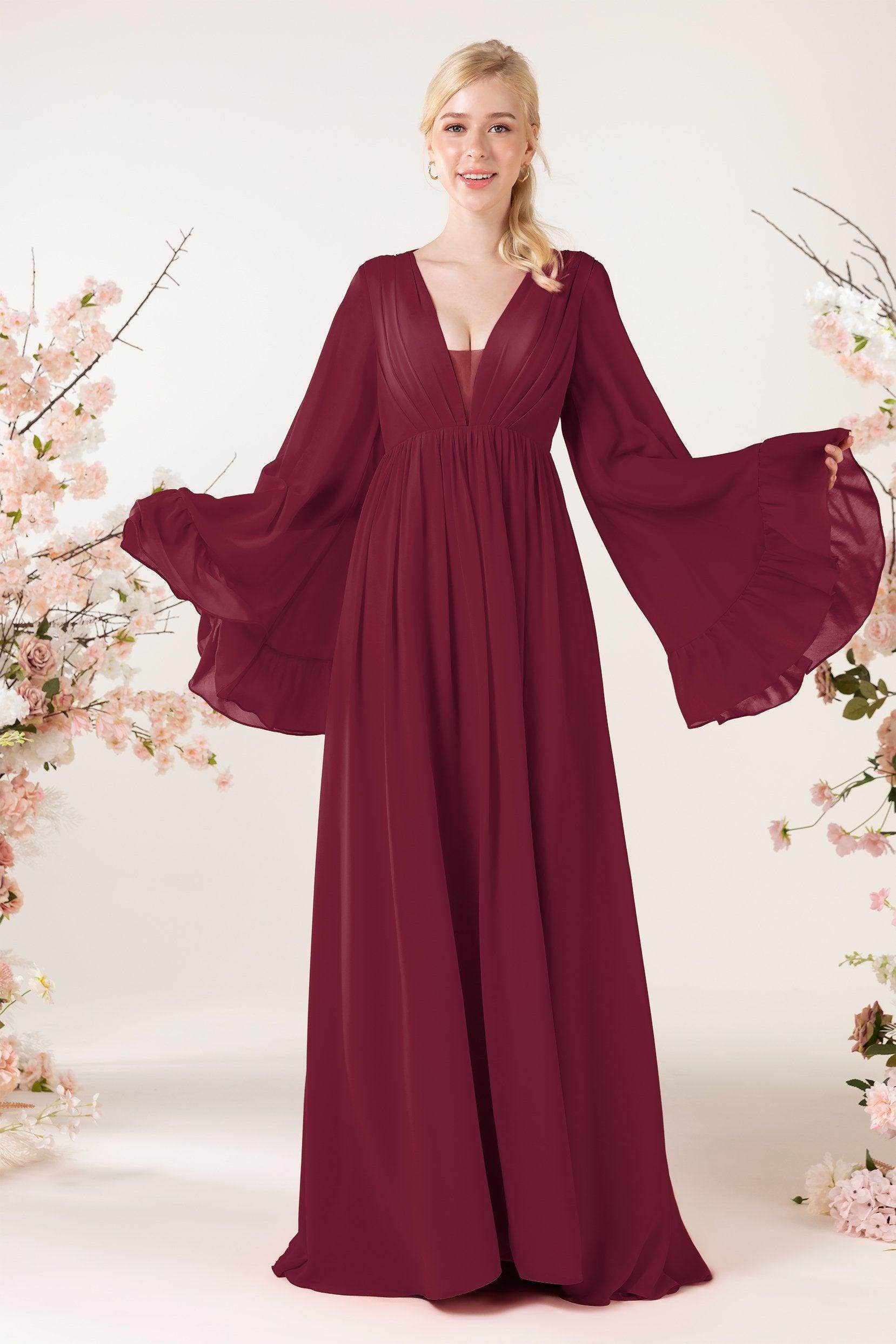 A-Line Sweep-Brush Train Chiffon Bridesmaid Dress CB0465