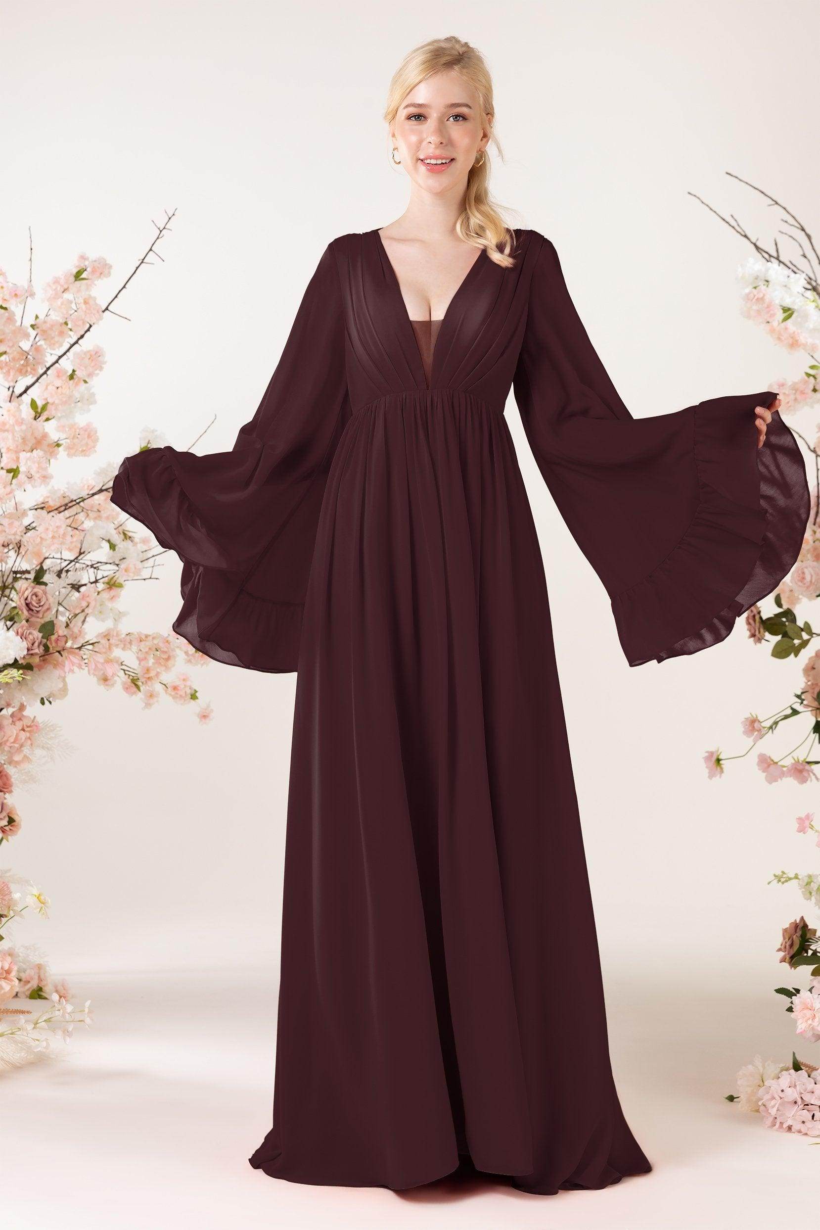 A-Line Sweep-Brush Train Chiffon Bridesmaid Dress CB0465