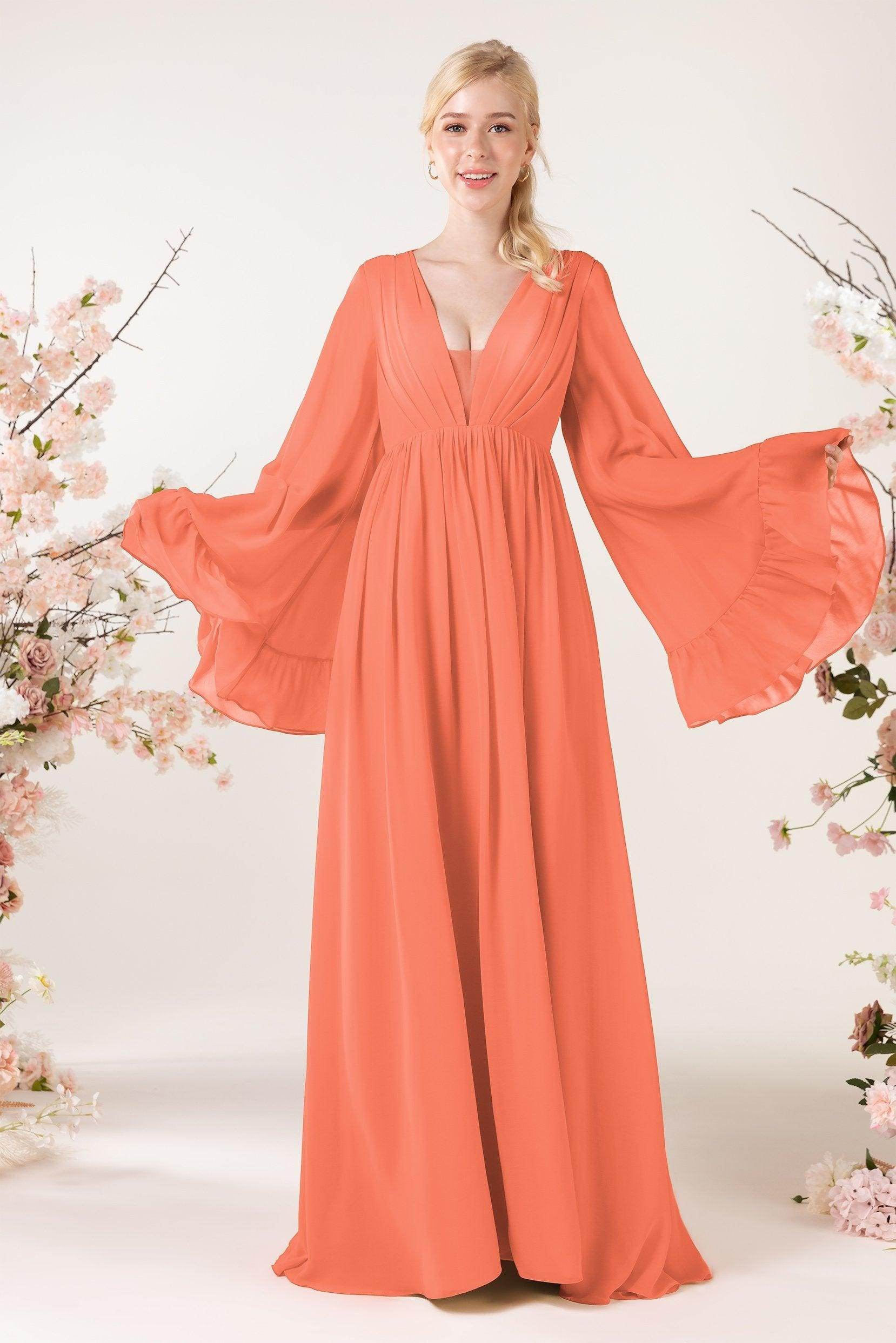 A-Line Sweep-Brush Train Chiffon Bridesmaid Dress CB0465