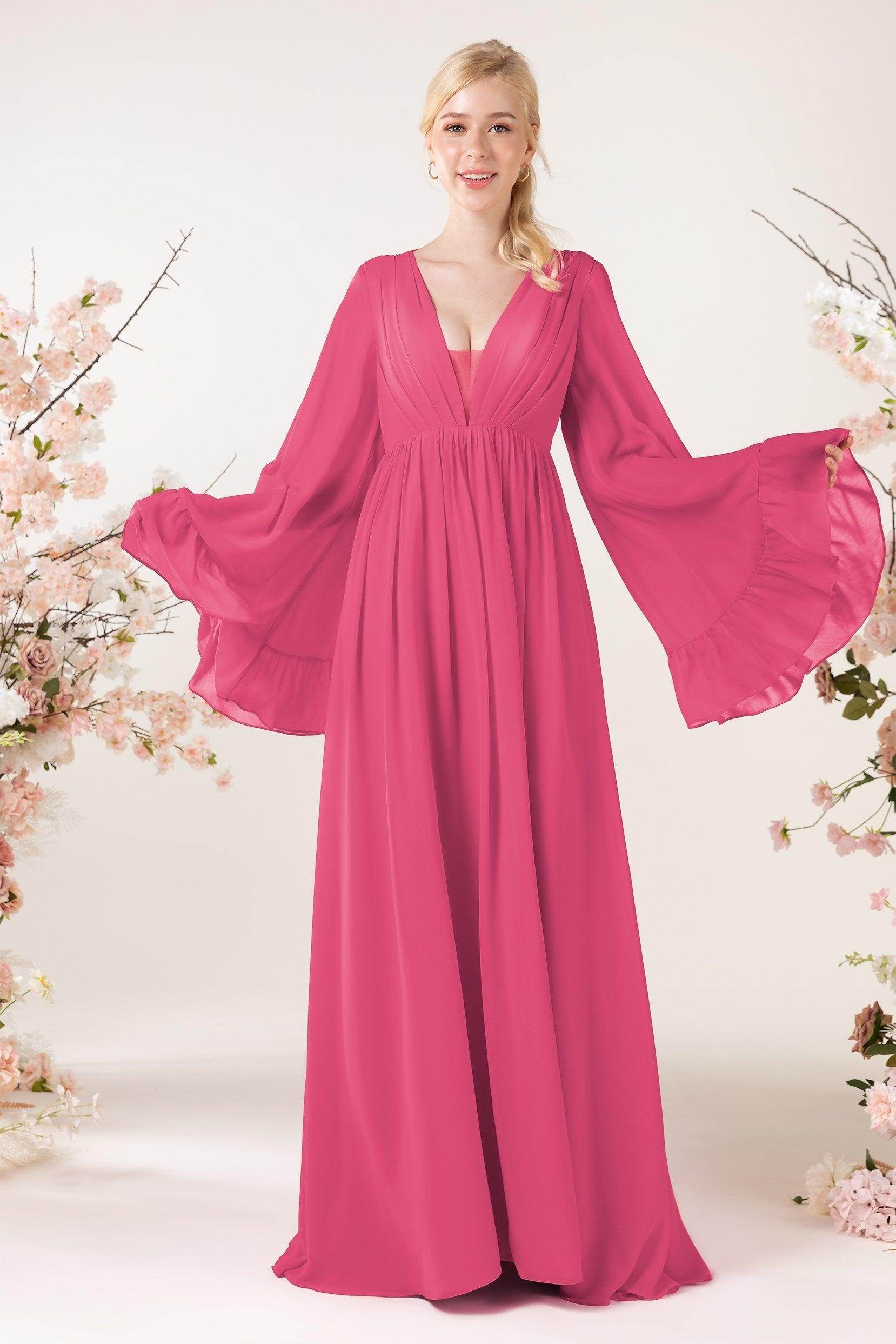 A-Line Sweep-Brush Train Chiffon Bridesmaid Dress CB0465