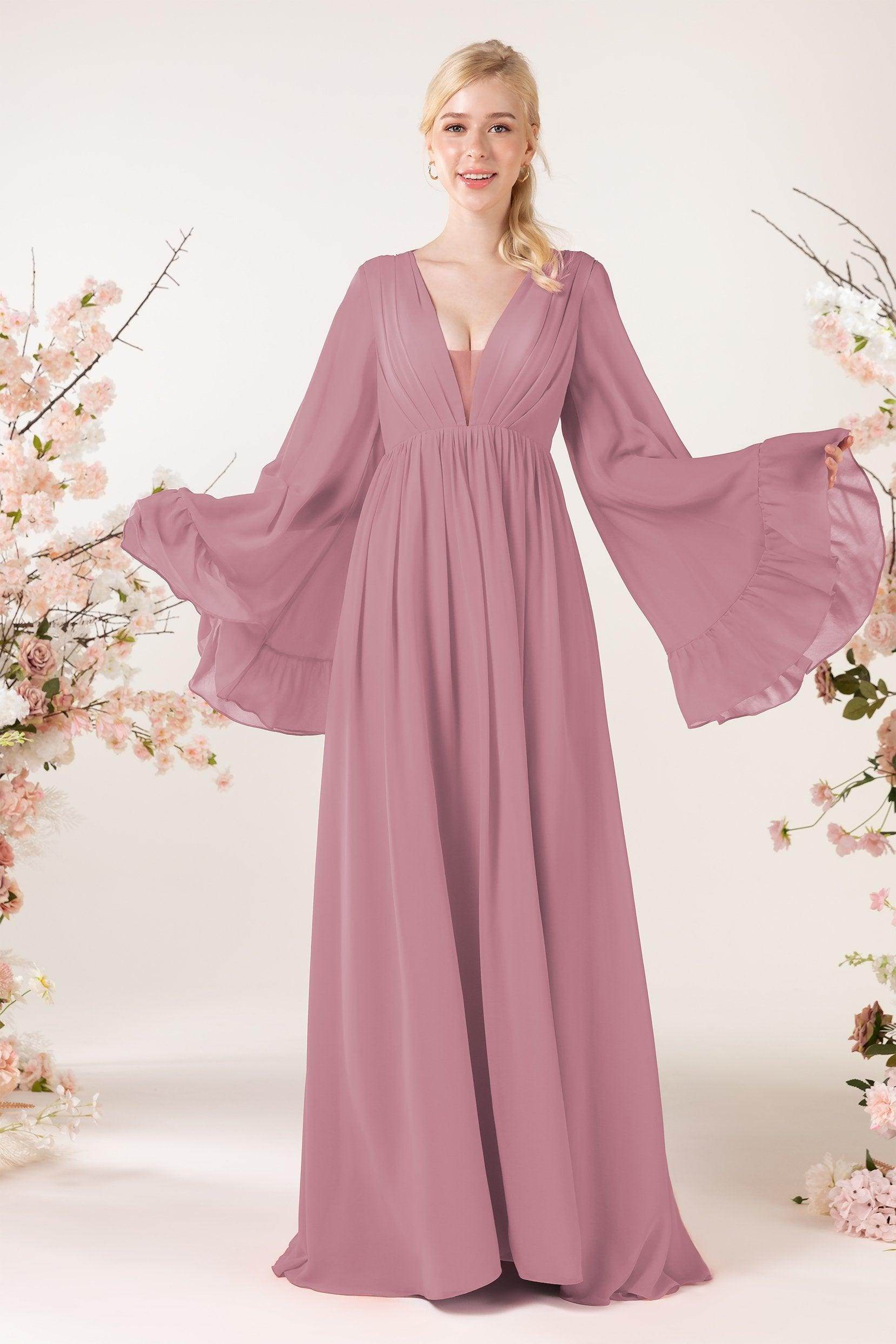 A-Line Sweep-Brush Train Chiffon Bridesmaid Dress CB0465