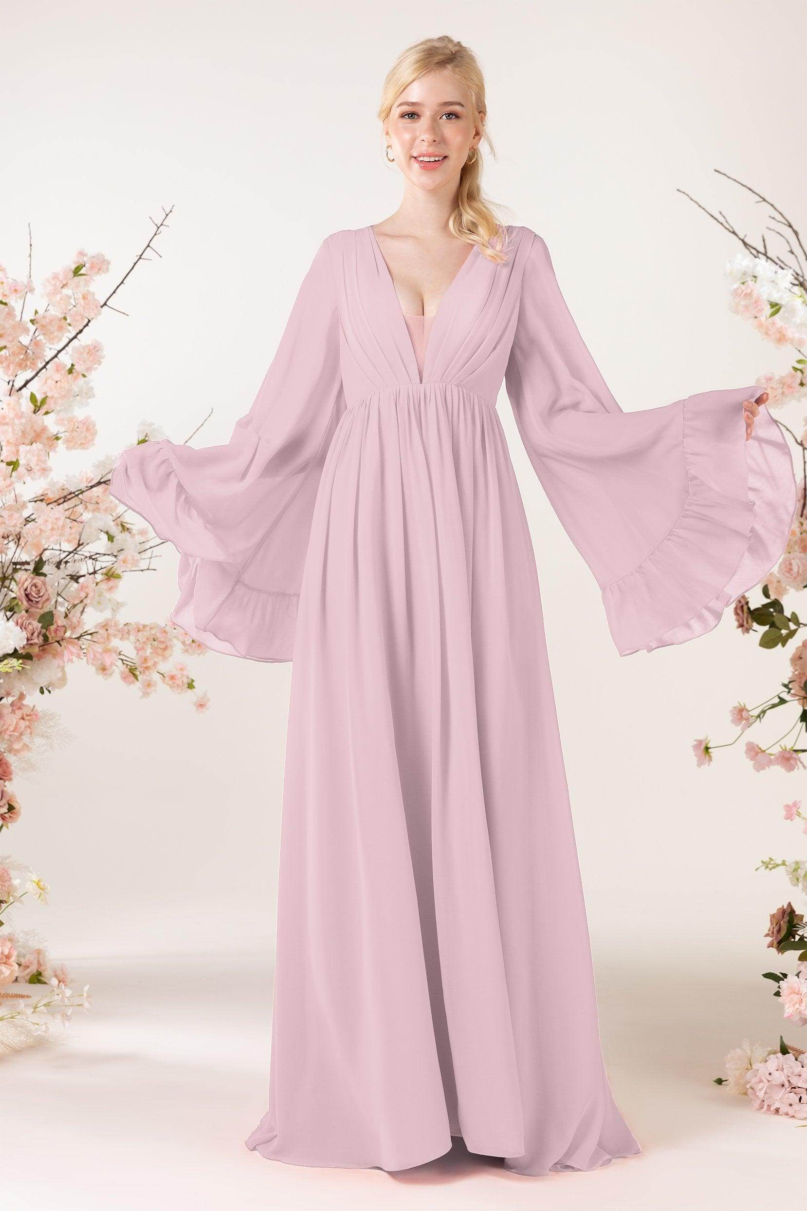 A-Line Sweep-Brush Train Chiffon Bridesmaid Dress CB0465