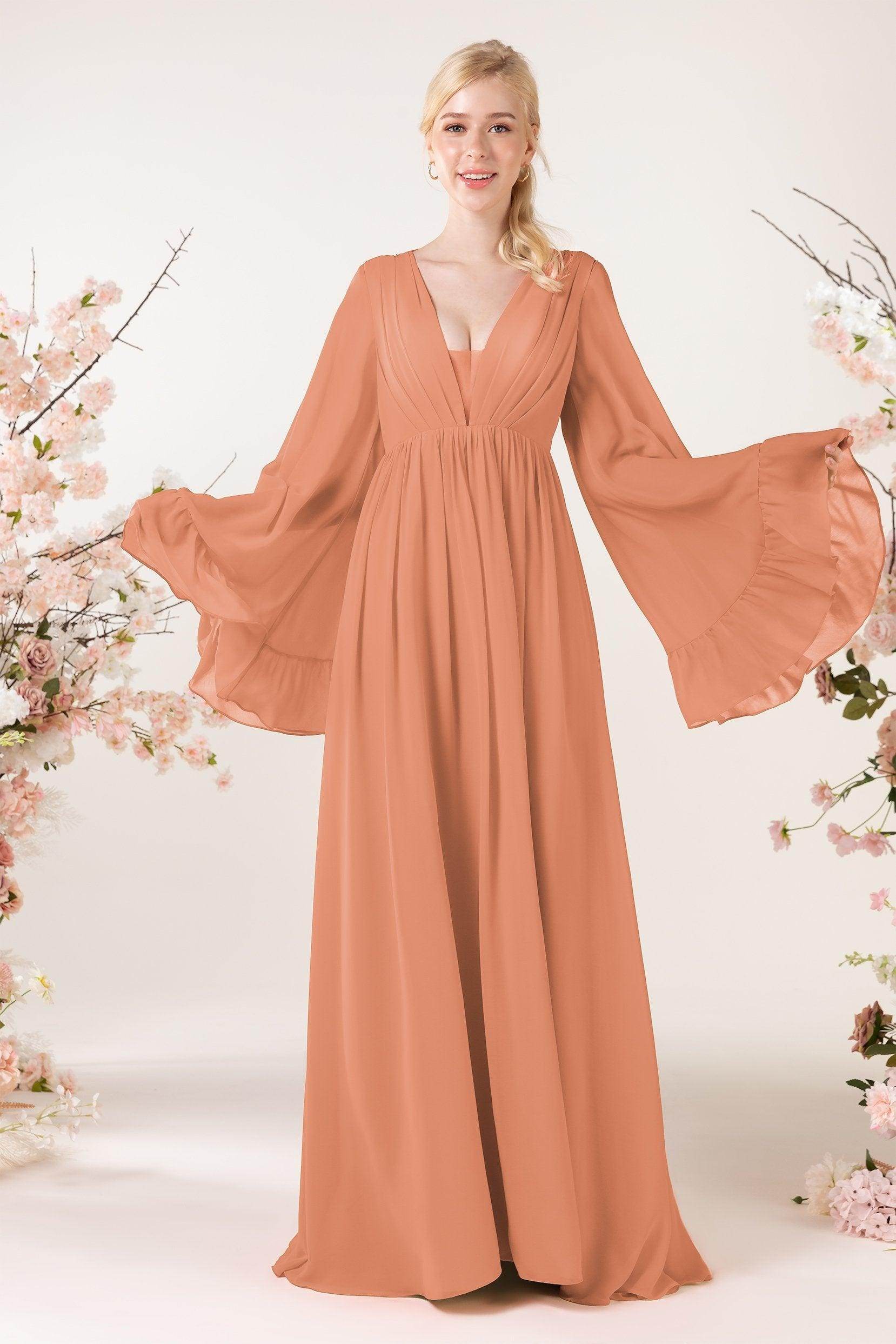 A-Line Sweep-Brush Train Chiffon Bridesmaid Dress CB0465