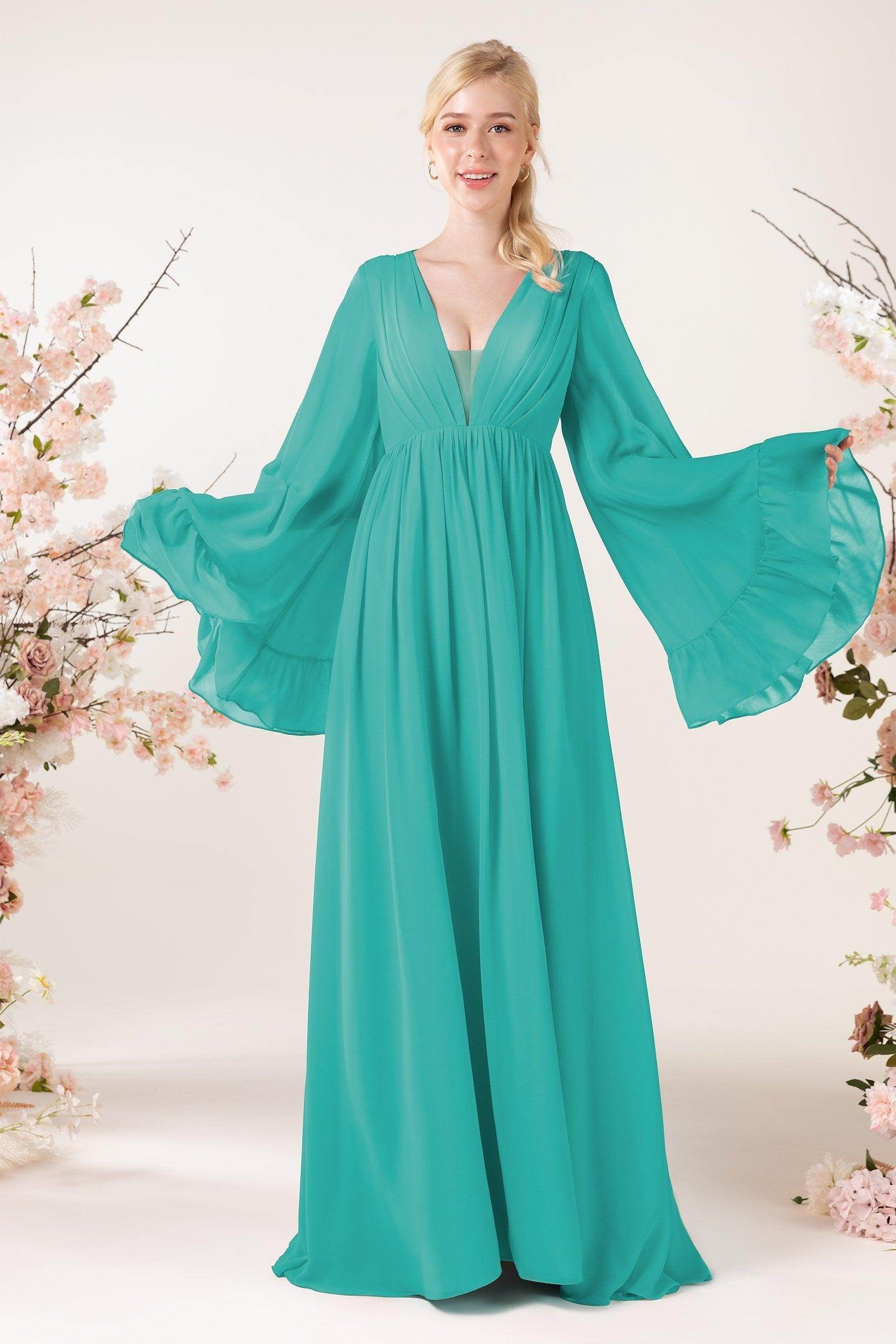 A-Line Sweep-Brush Train Chiffon Bridesmaid Dress CB0465