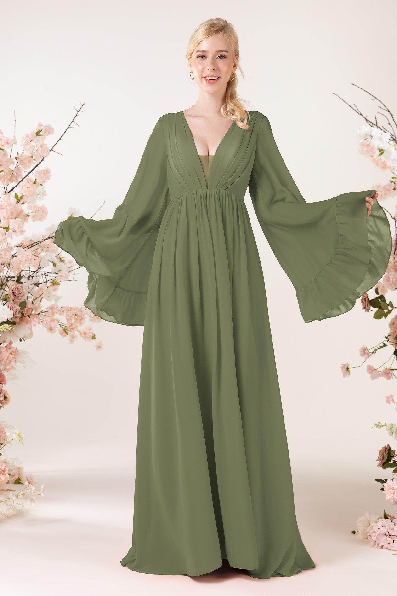 A-Line Sweep-Brush Train Chiffon Bridesmaid Dress CB0465