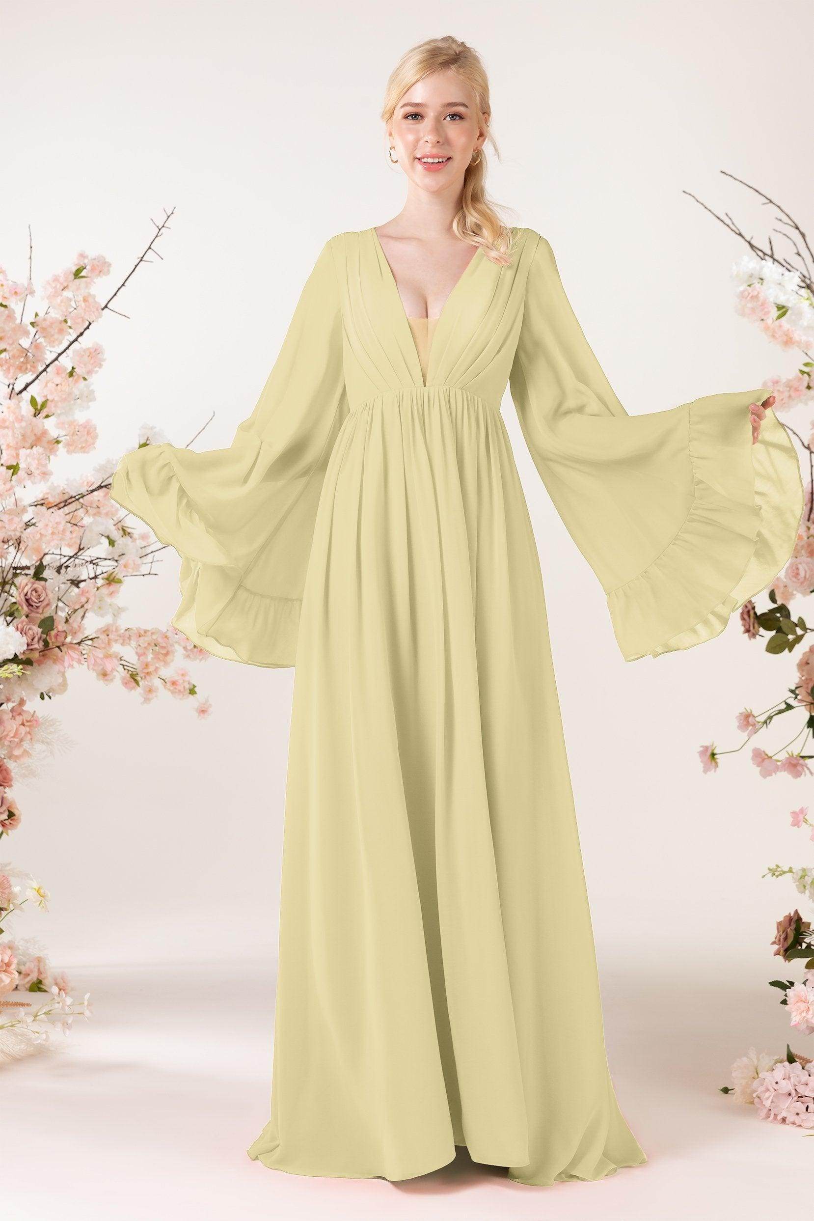 A-Line Sweep-Brush Train Chiffon Bridesmaid Dress CB0465