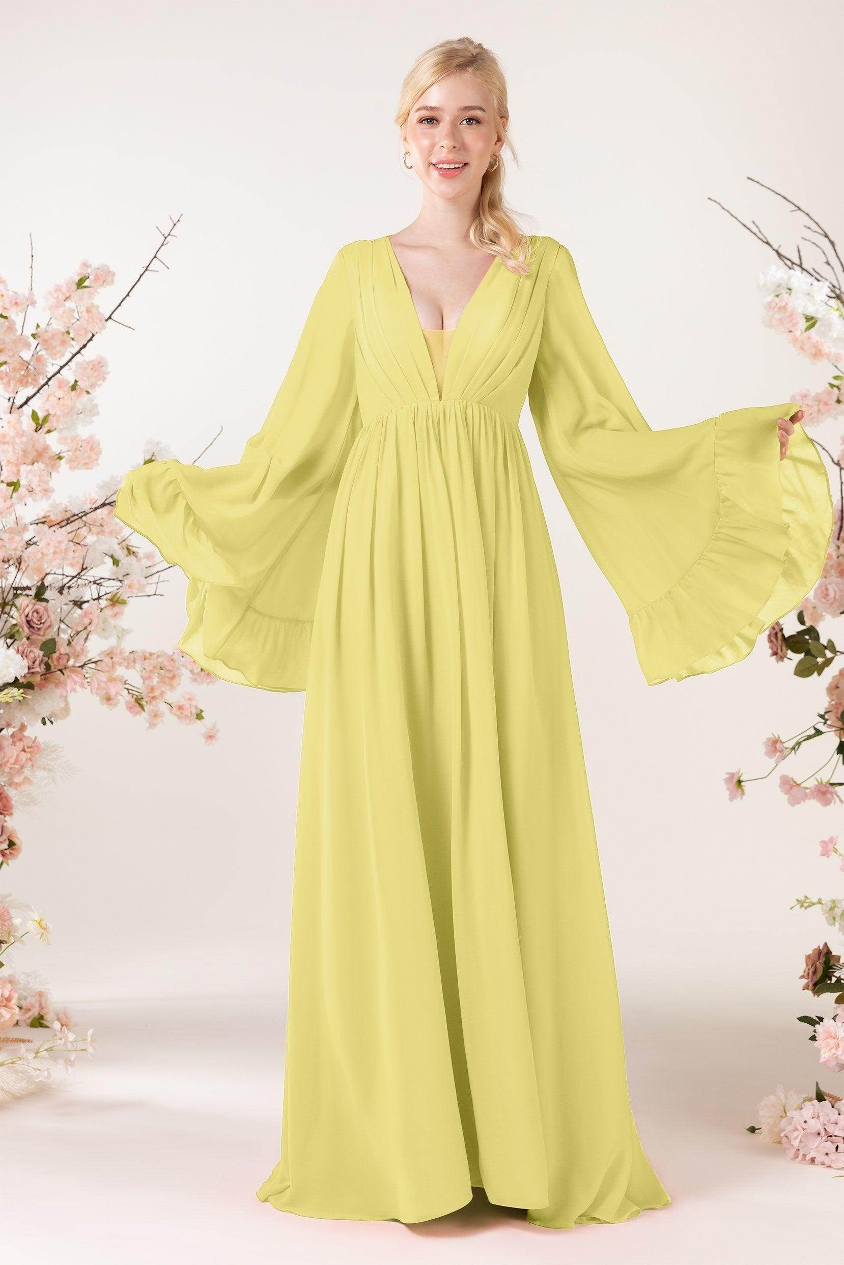 A-Line Sweep-Brush Train Chiffon Bridesmaid Dress CB0465