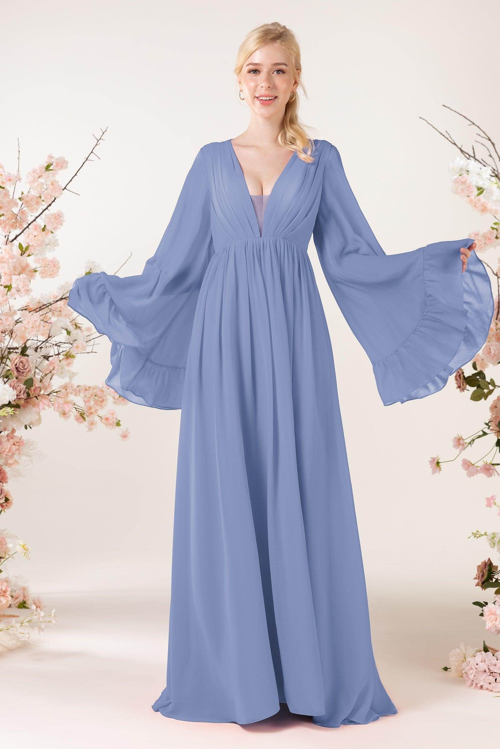 A-Line Sweep-Brush Train Chiffon Bridesmaid Dress CB0465