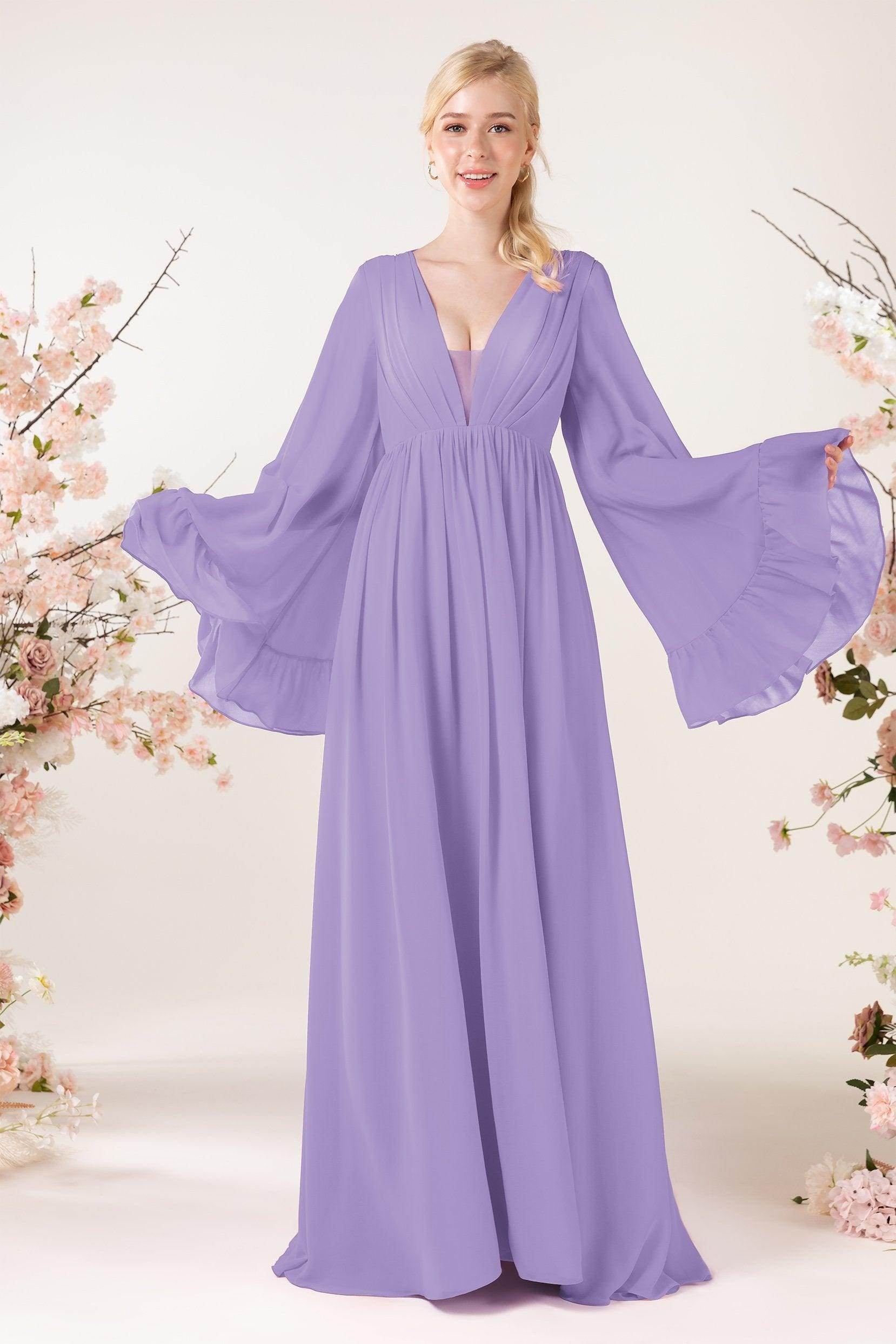 A-Line Sweep-Brush Train Chiffon Bridesmaid Dress CB0465