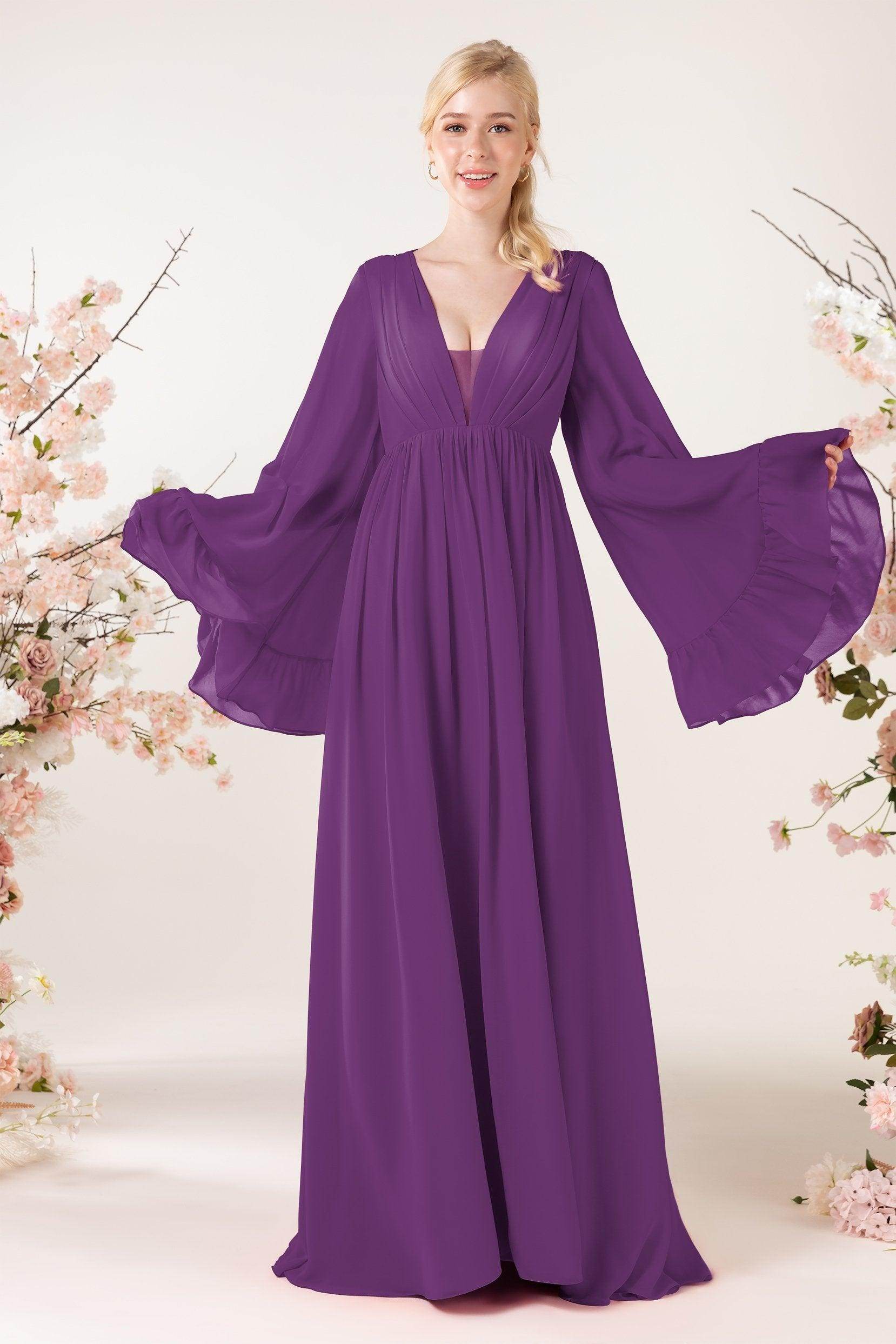A-Line Sweep-Brush Train Chiffon Bridesmaid Dress CB0465