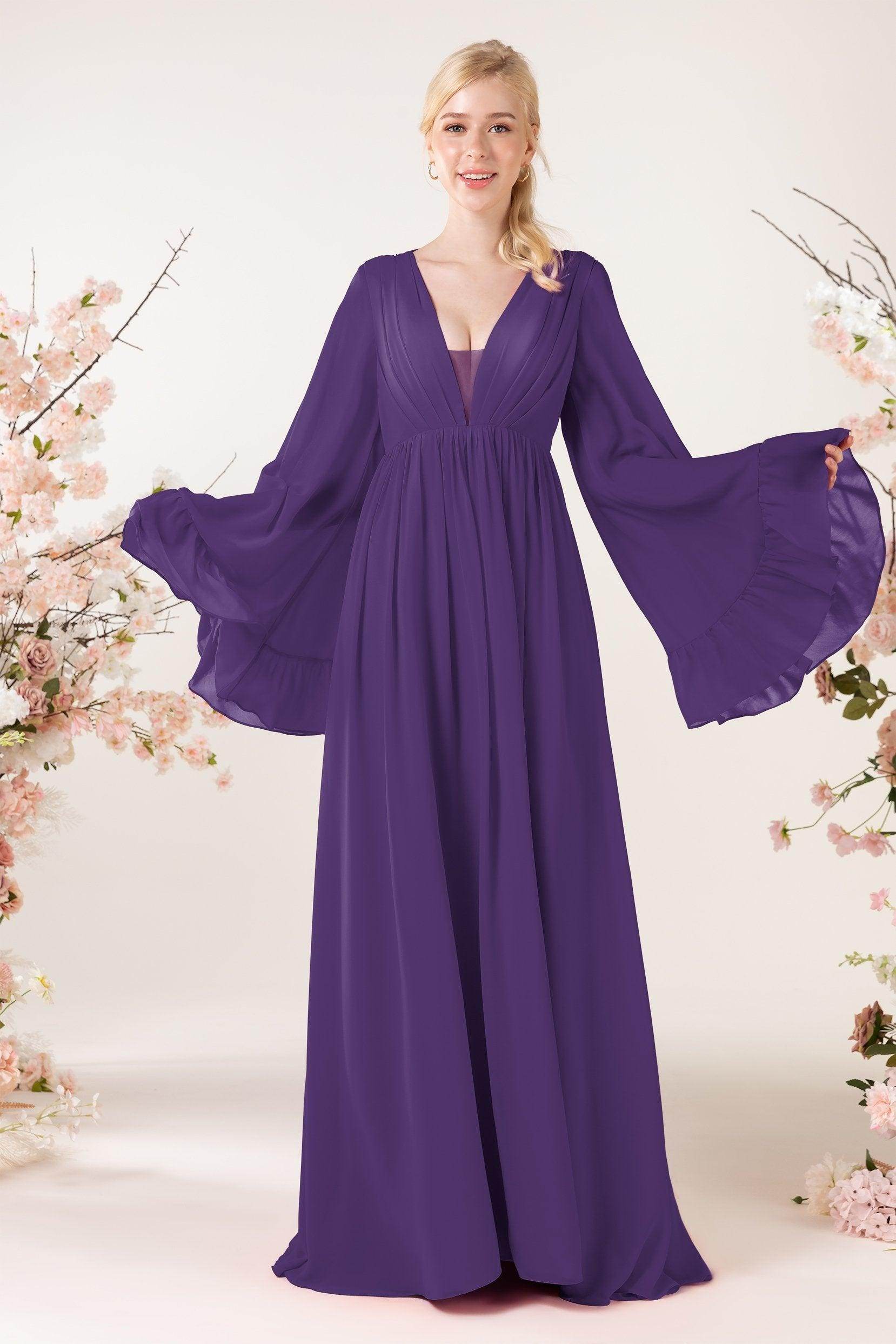 A-Line Sweep-Brush Train Chiffon Bridesmaid Dress CB0465